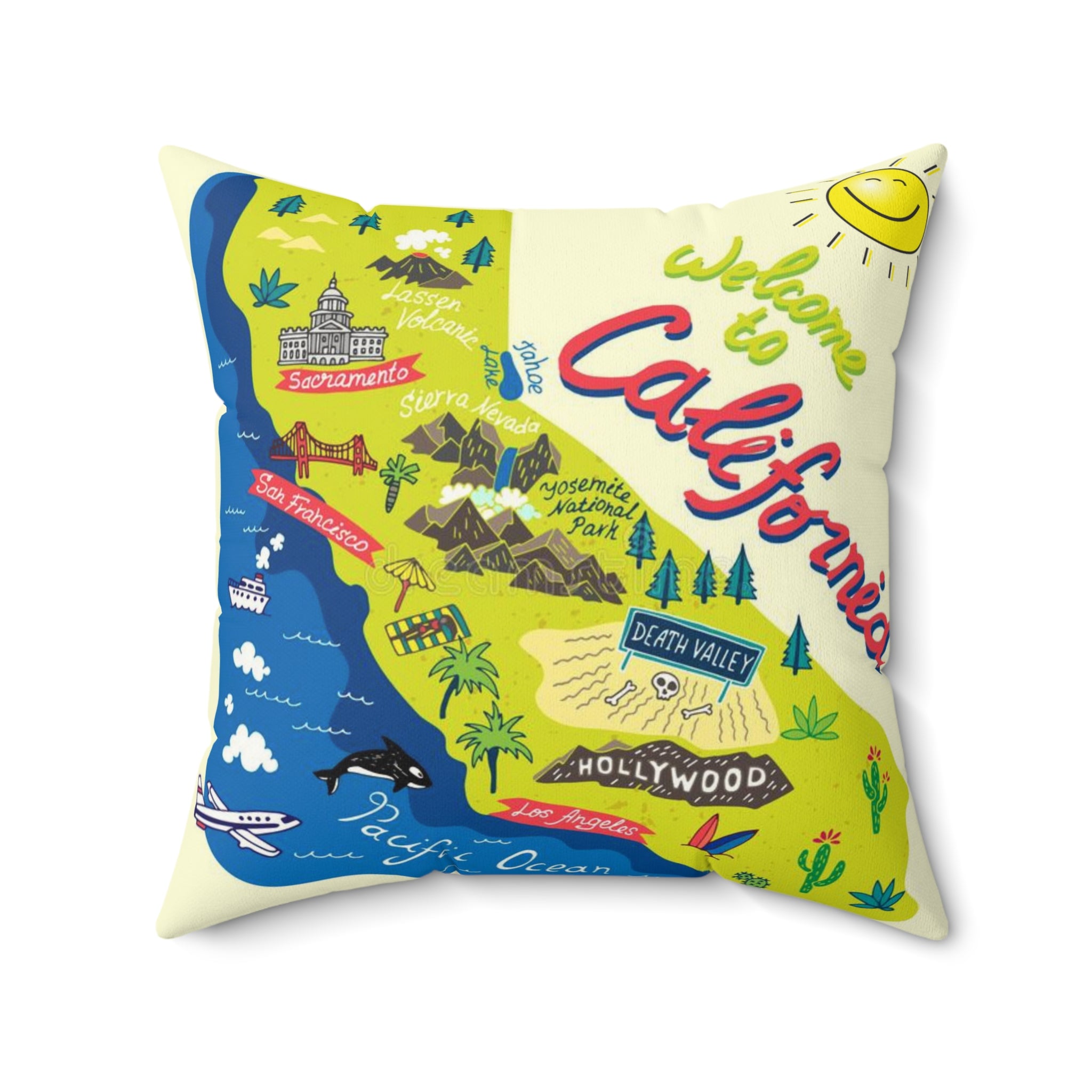 CALIFORNIA FUN MAP - Faux Suede Square Pillow