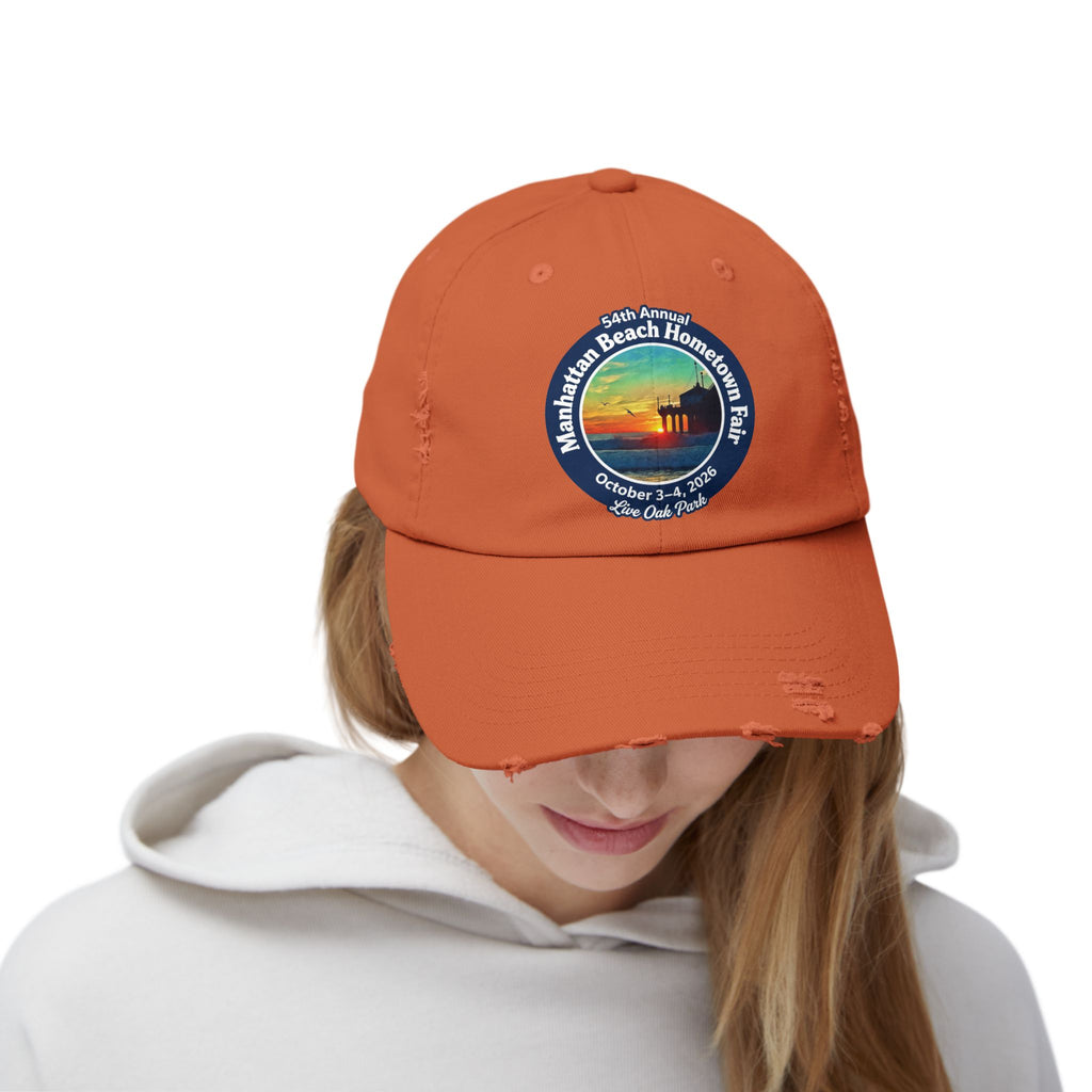 Distressed Baseball Cap - Manhattan Beach Hometown Fair 2026 Sunset Logo