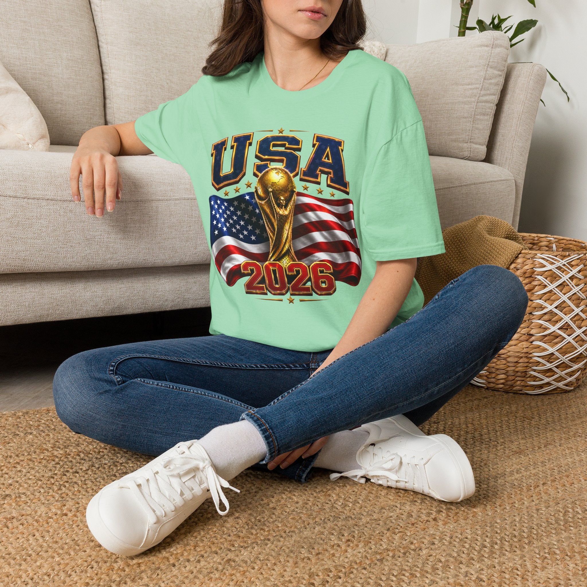 USA World Cup 2026 Soccer T-Shirt – American Flag & Trophy Design