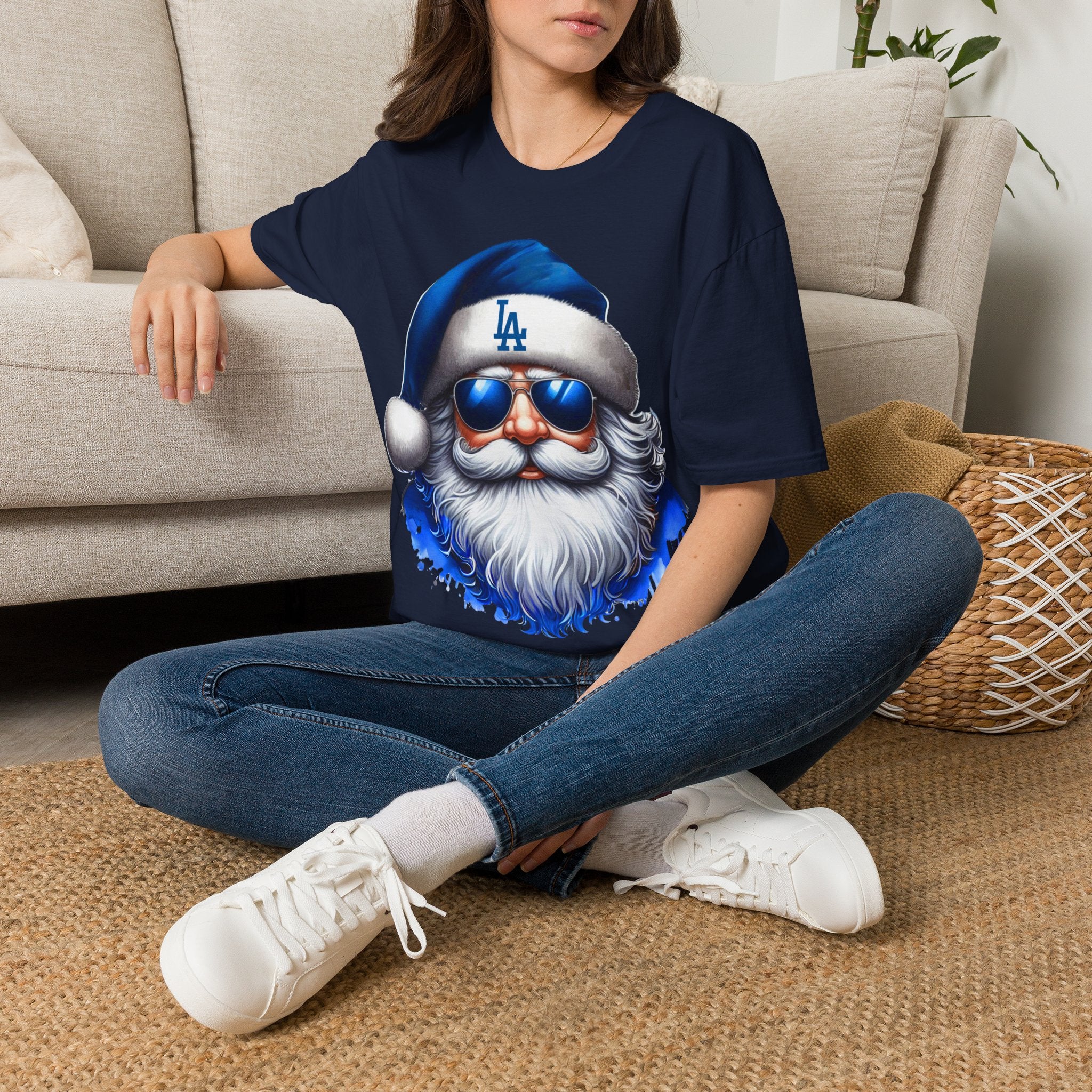LA Dodgers Blue Santa T-Shirt — Cool Sunglasses Holiday Tee