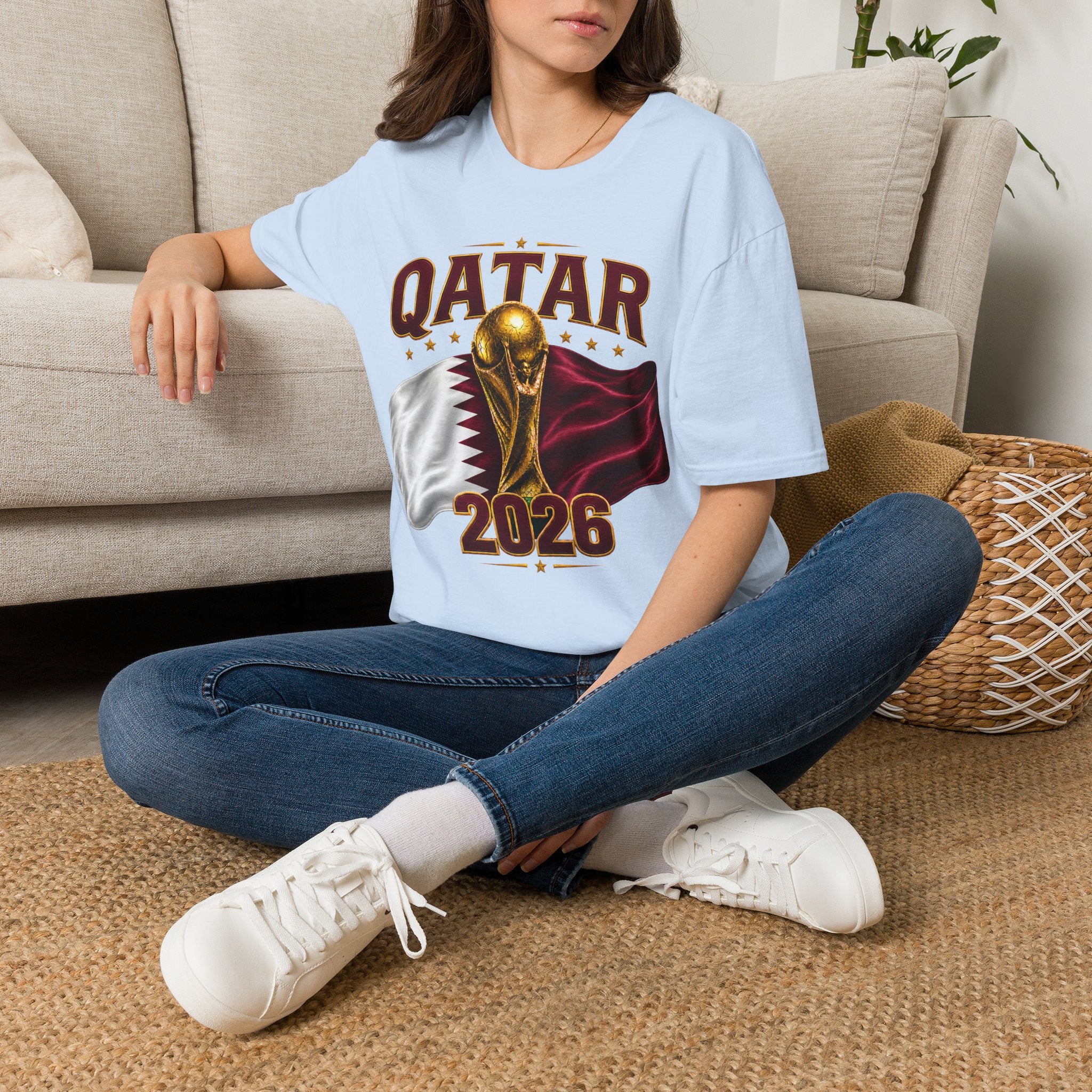 Qatar 2026 World Cup T-Shirt — Golden Trophy & Flag Soccer Tee