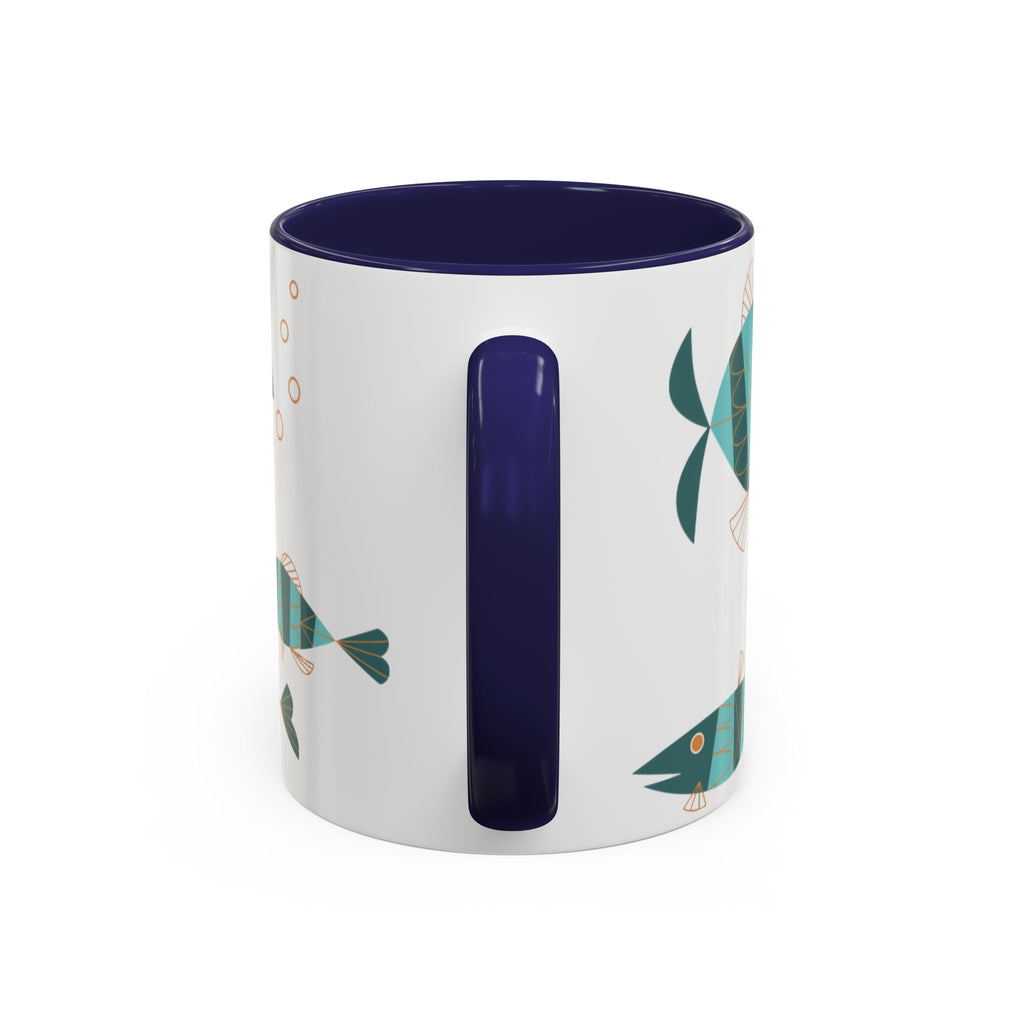 Metlox Pottery Teal Geometric Fish Mug | Accent Coffee Mug
