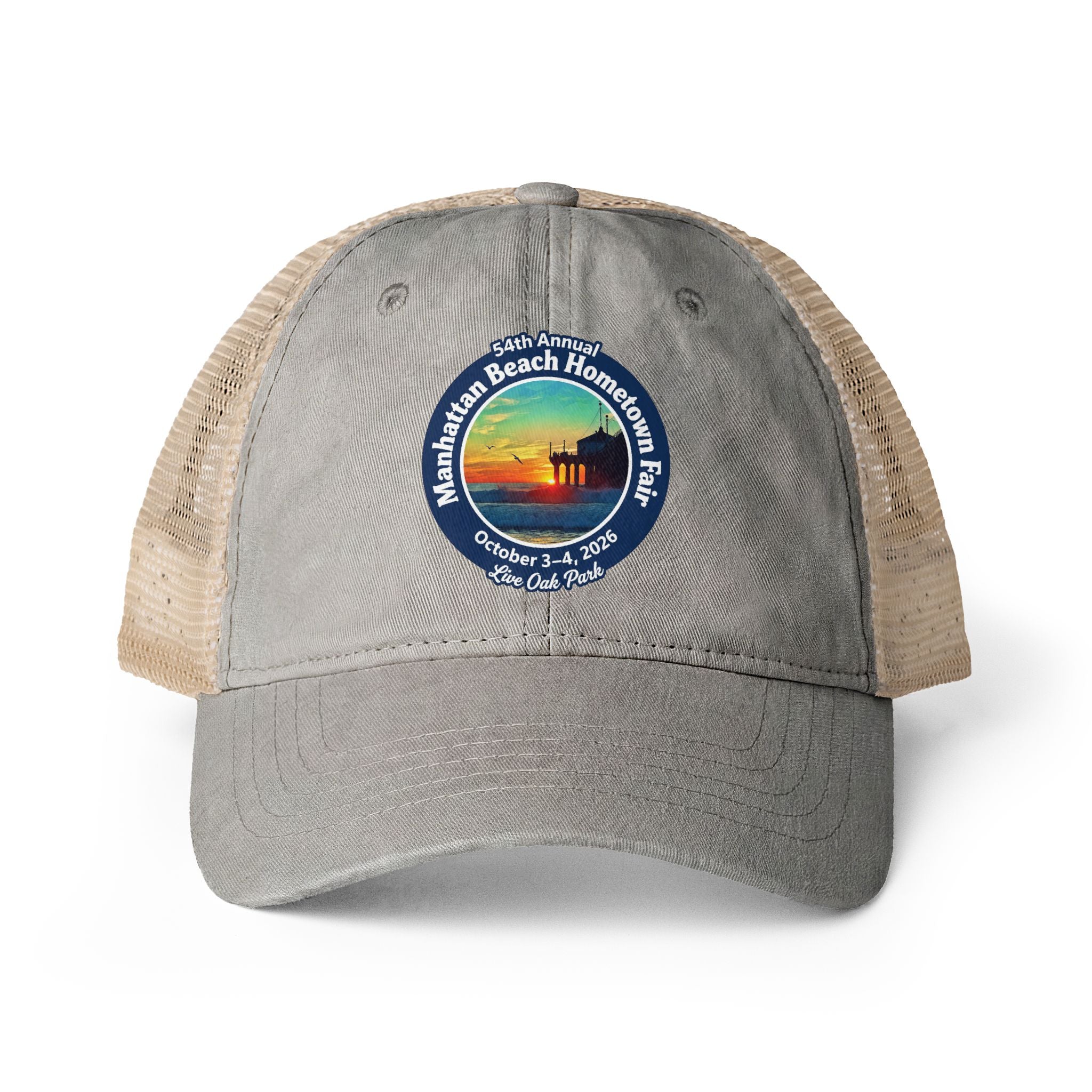 Women's Washed Mesh-Back Cap - Manhattan Beach Hometown Fair 2026 Design
