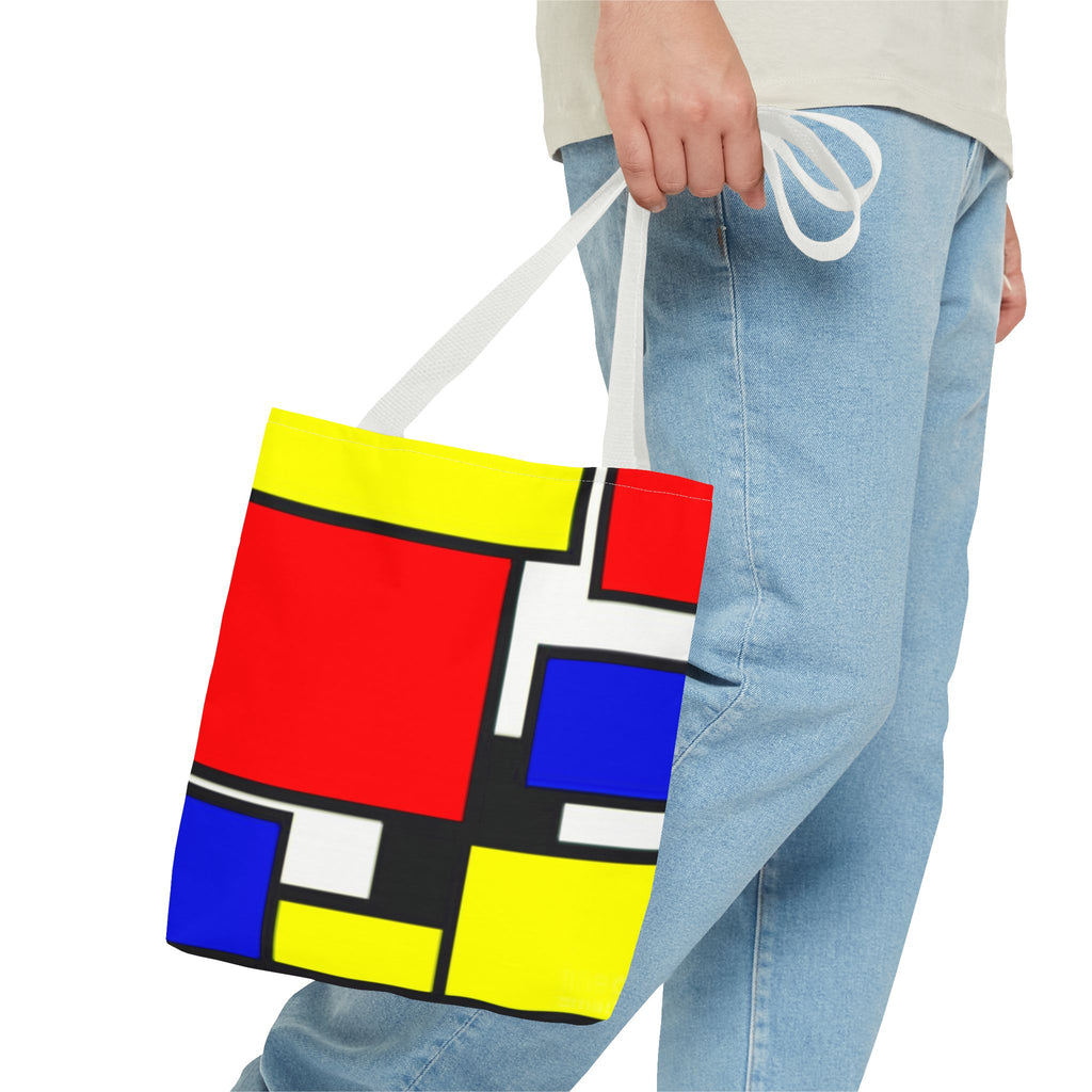 C'mon Get Happy Primary Color Geometric Grid Tote Bag | 1970s Abstract Art