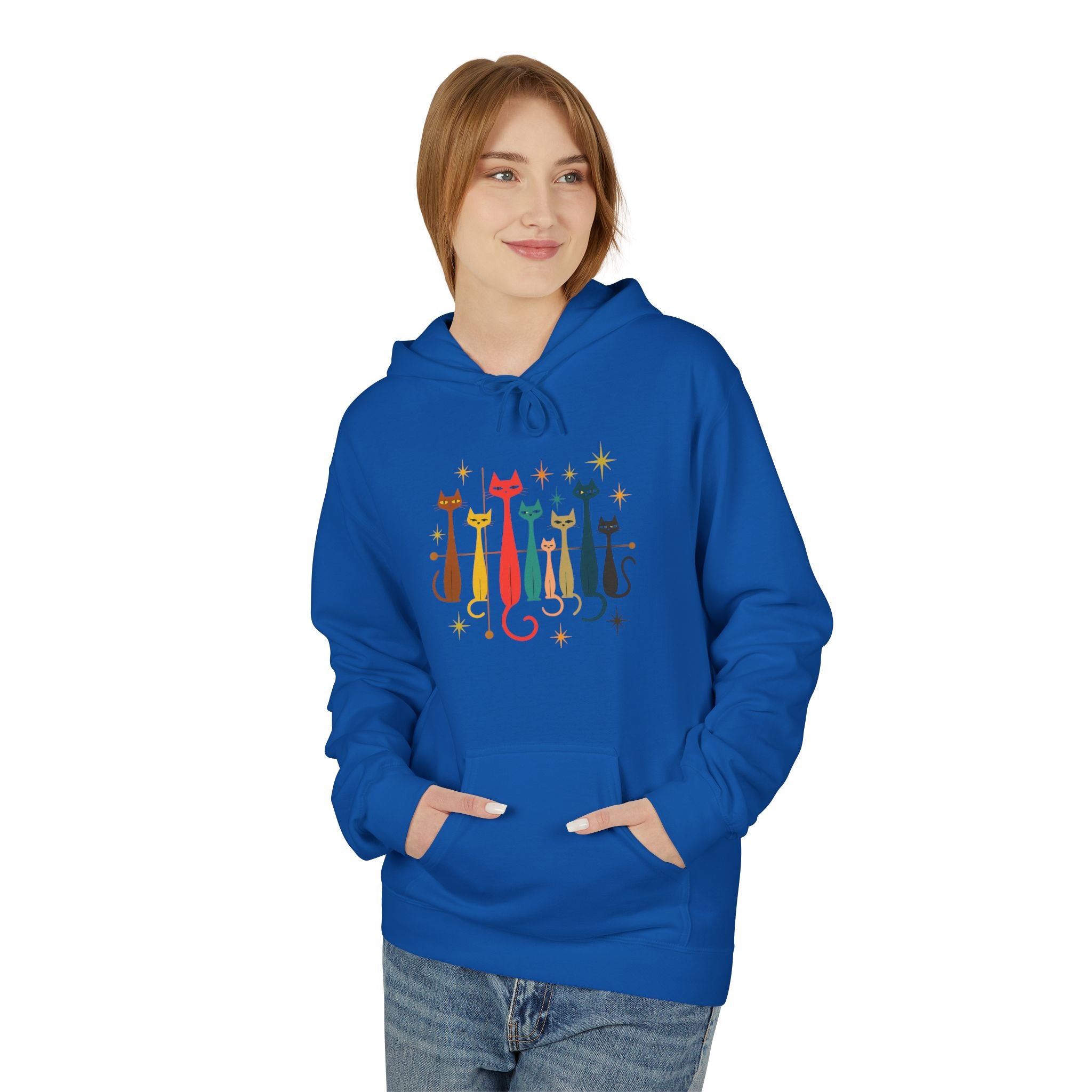Retro Long Cats hoodie | Colorful Cat Illustration (printed front and back)