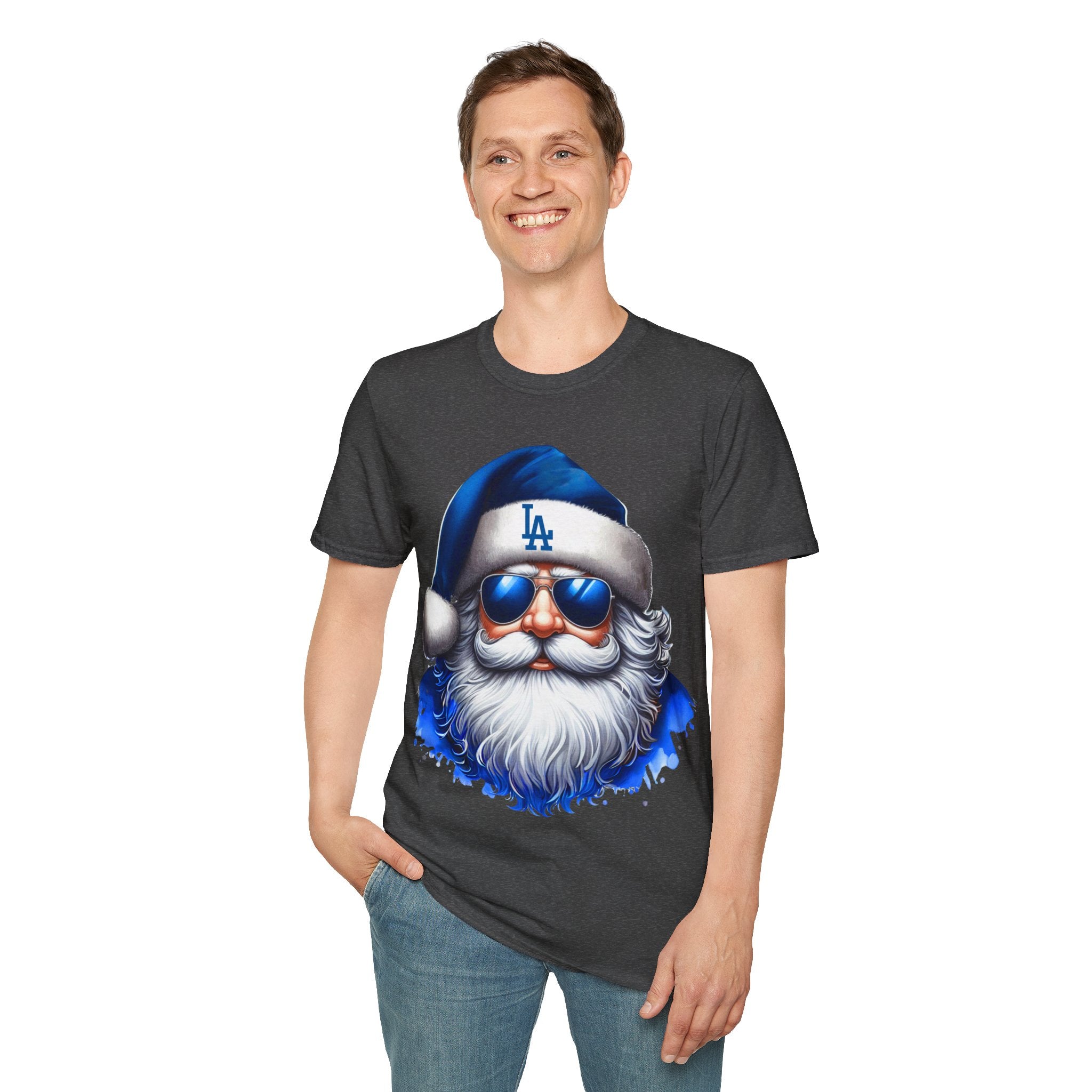 LA Dodgers Blue Santa T-Shirt — Cool Sunglasses Holiday Tee