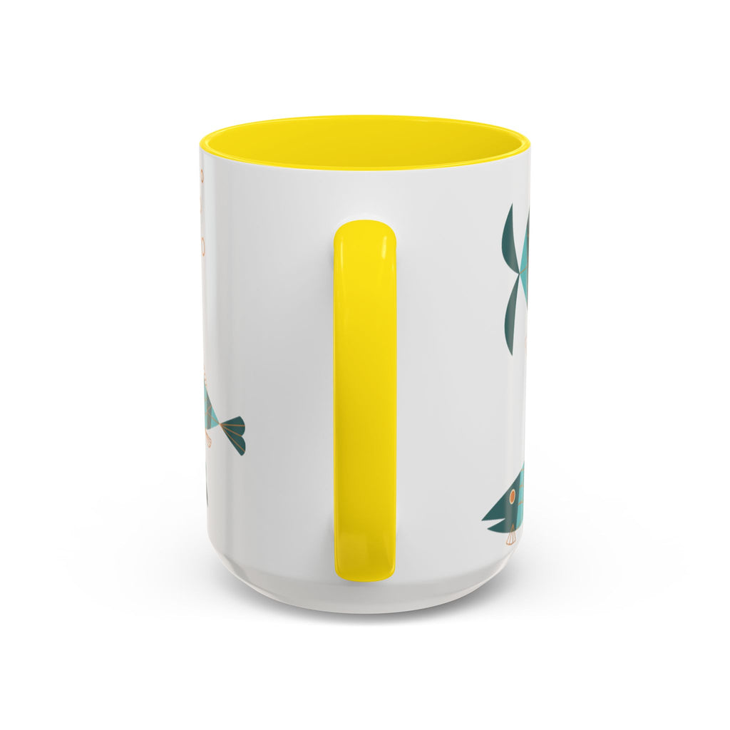 Metlox Pottery Teal Geometric Fish Mug | Accent Coffee Mug