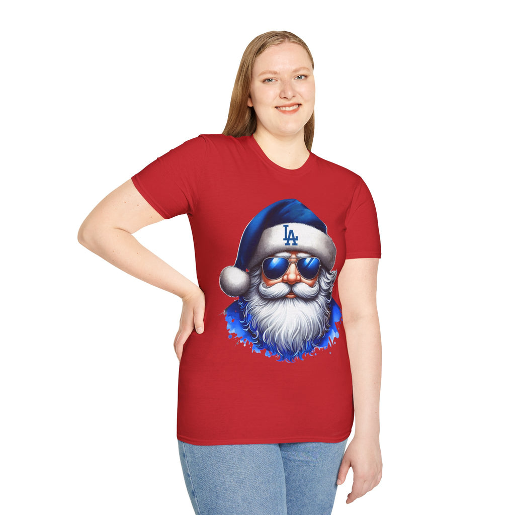LA Dodgers Blue Santa T-Shirt — Cool Sunglasses Holiday Tee