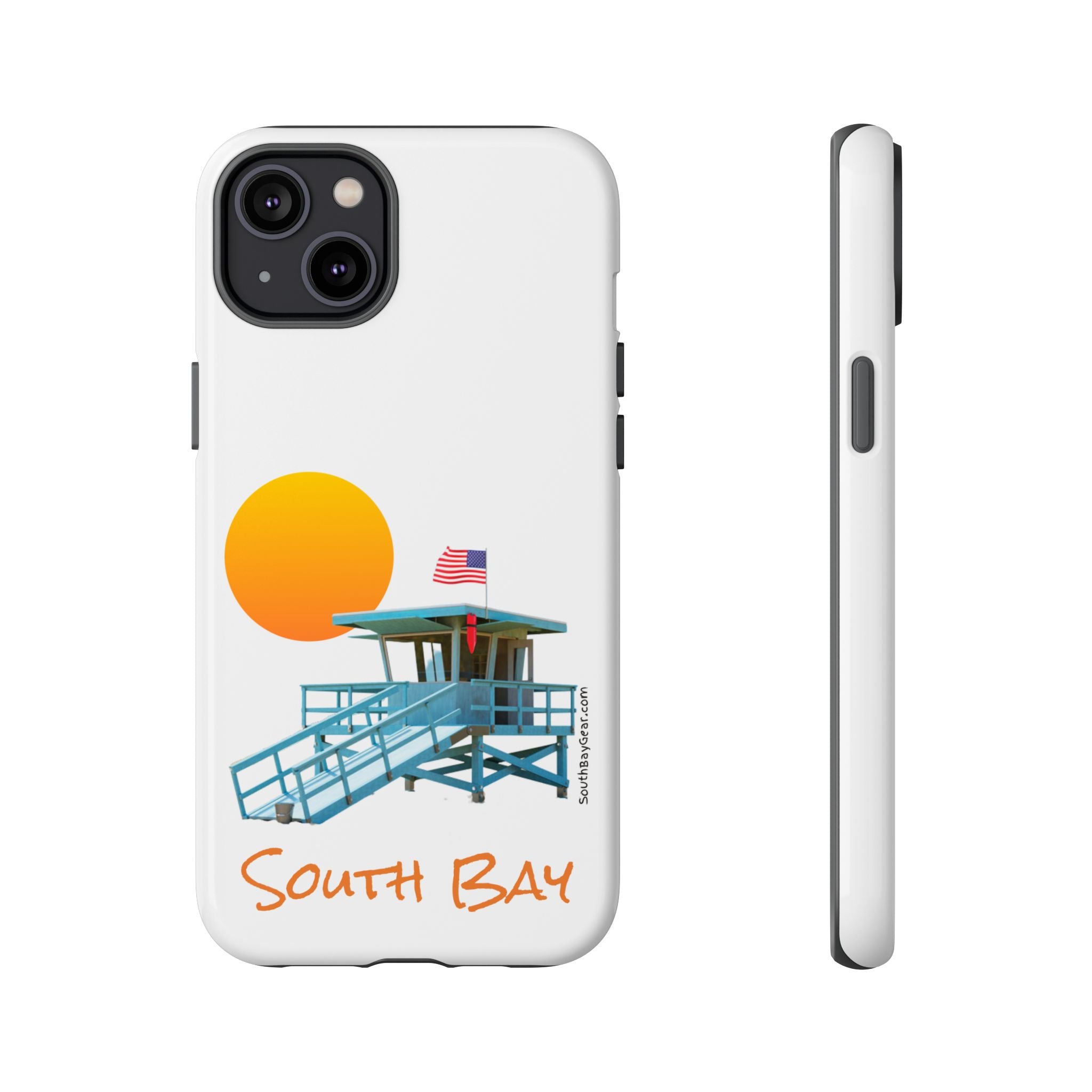 South Bay Lifeguard Stand with American Flag Tough Phone Cases