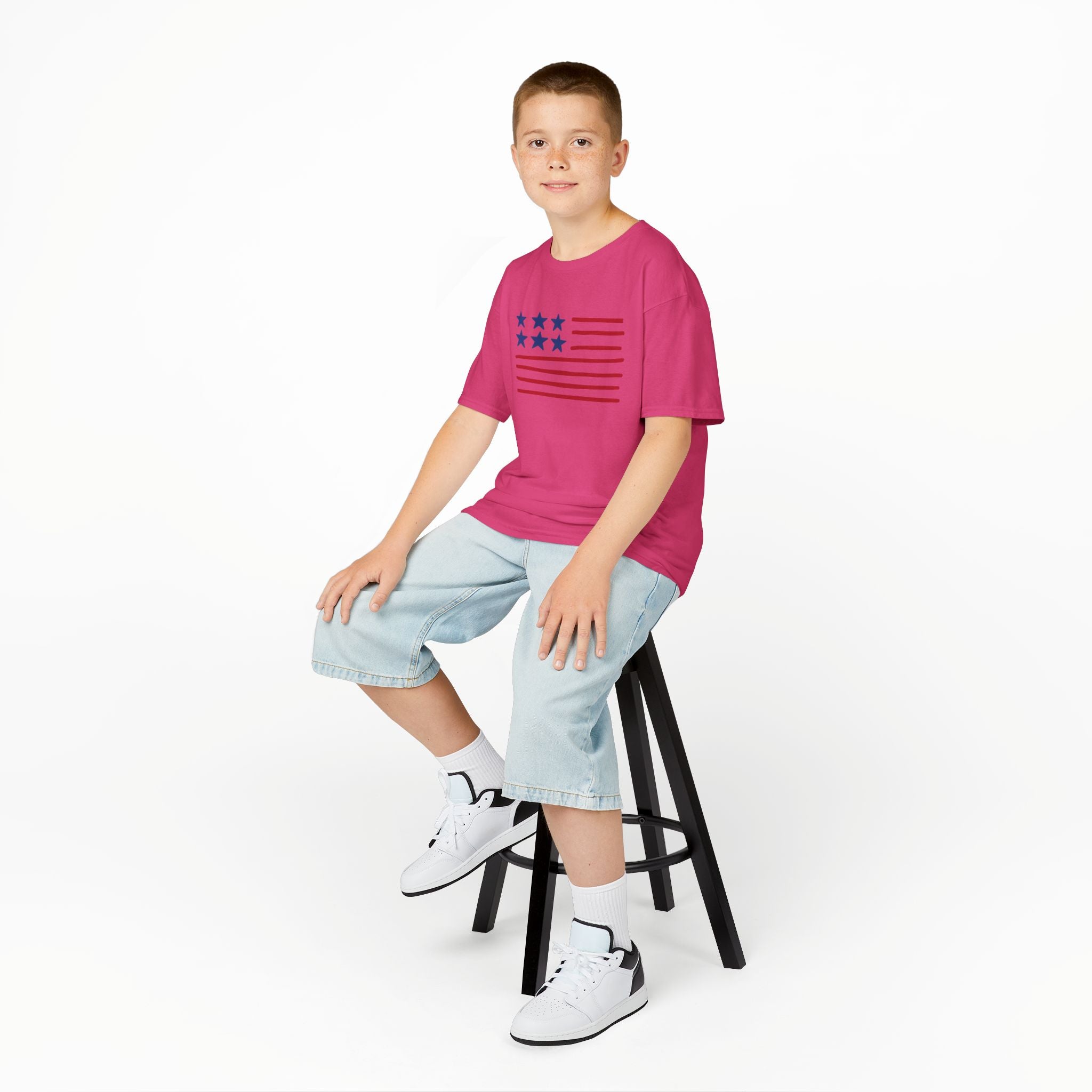 Stars and Stripes  Kids American Flag T-Shirt — Red & Blue Stars Stripe Patriotic Tee