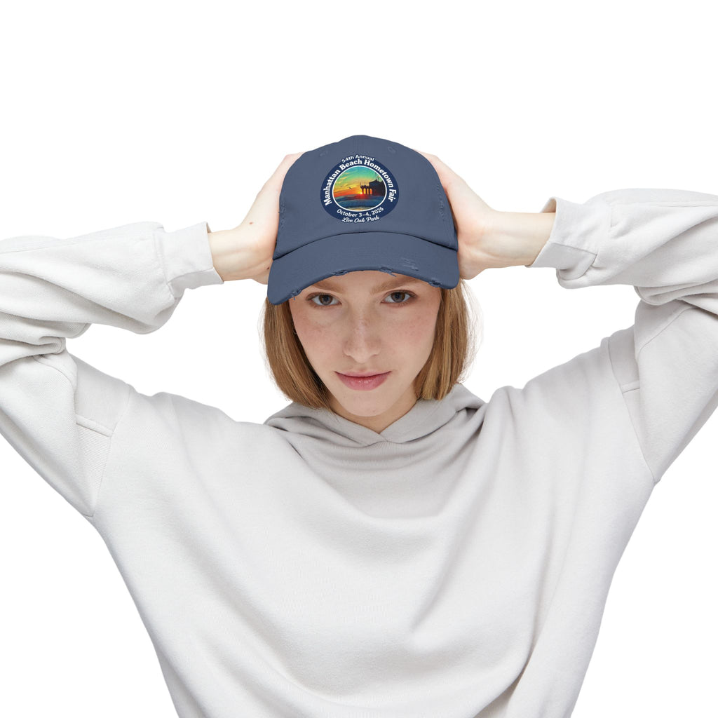 Distressed Baseball Cap - Manhattan Beach Hometown Fair 2026 Sunset Logo