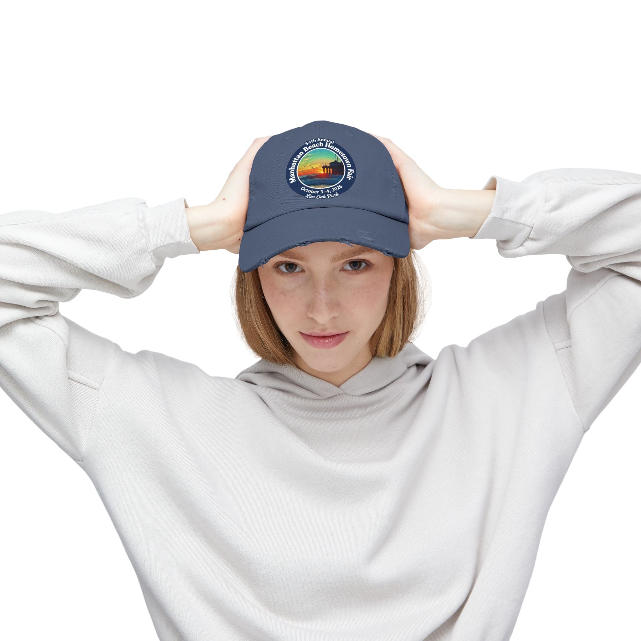 Distressed Baseball Cap - Manhattan Beach Hometown Fair 2026 Sunset Logo