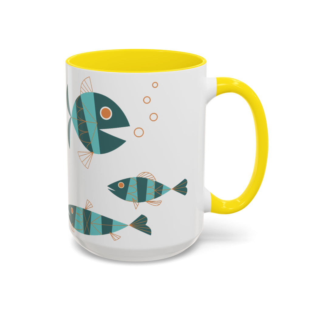 Metlox Pottery Teal Geometric Fish Mug | Accent Coffee Mug