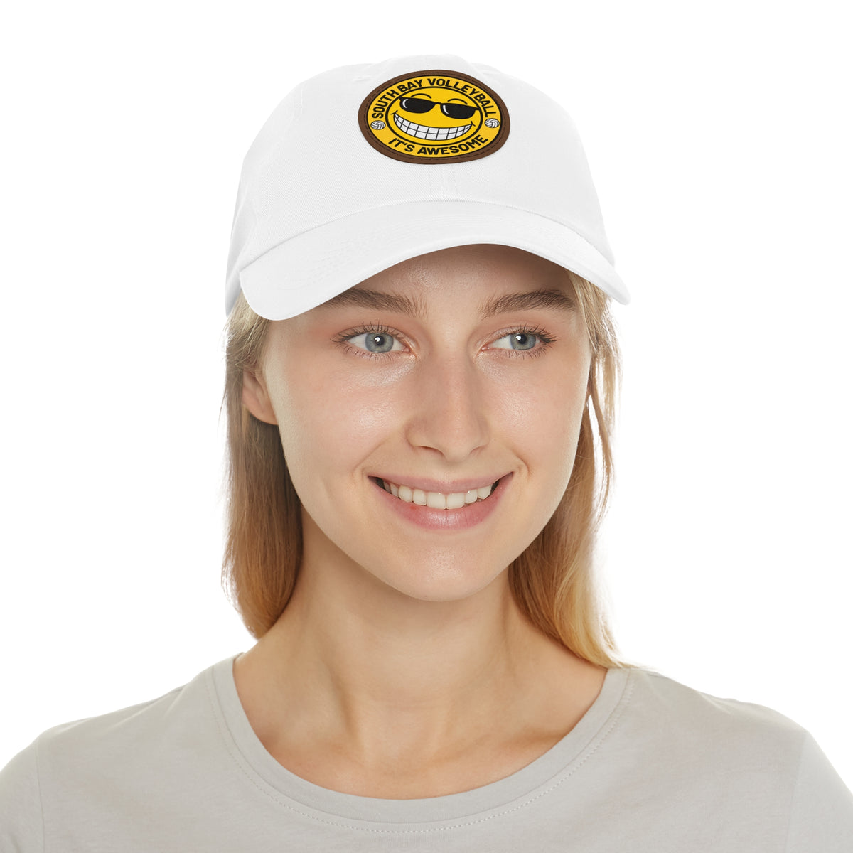 Volleyball Smiley Mom and Dad Hat — "South Bay Volleyball: It’s Awesome" Leather Patch