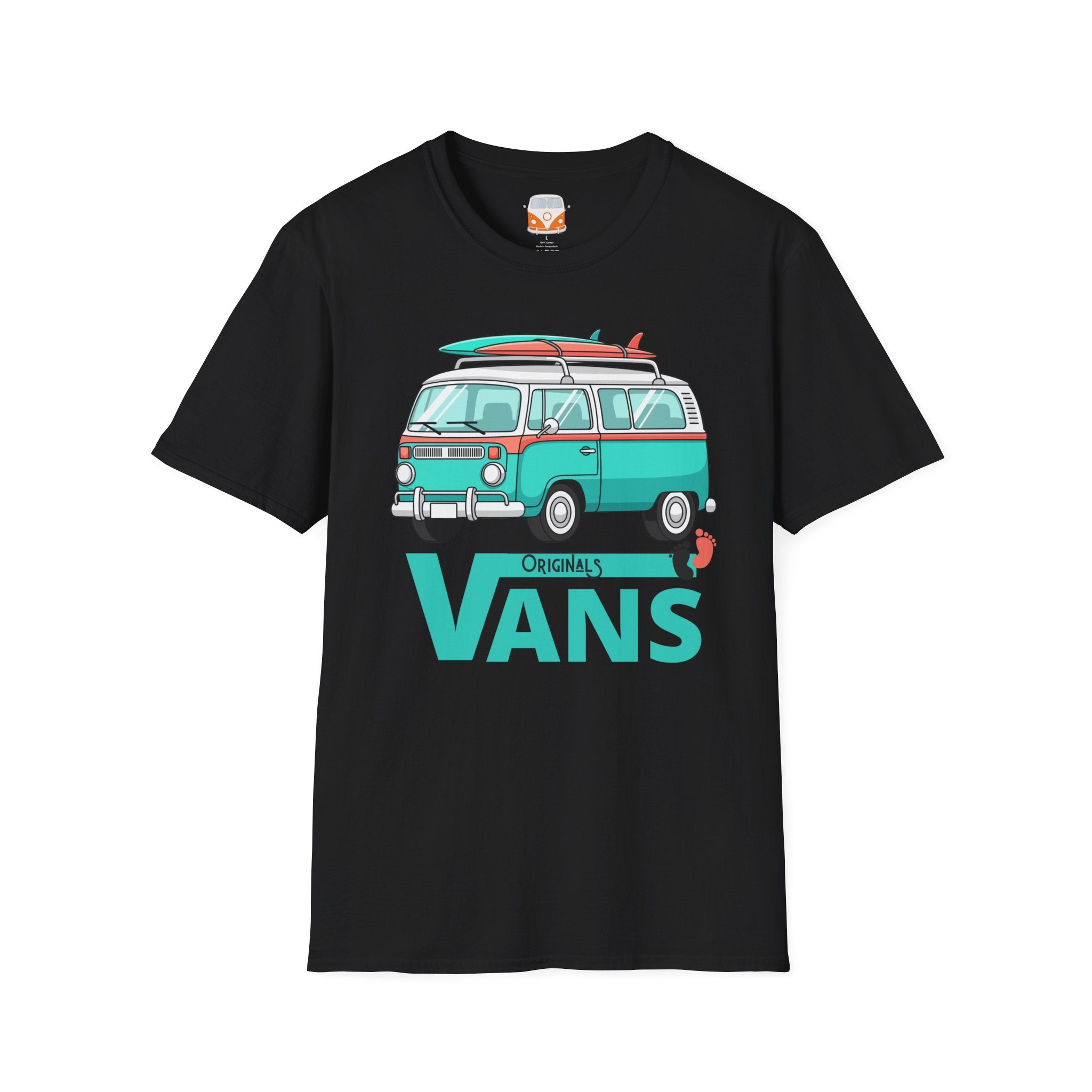 Retro Surf VW Van T-Shirt | Vintage Camper Bus Beach Tee Original Bare Feet