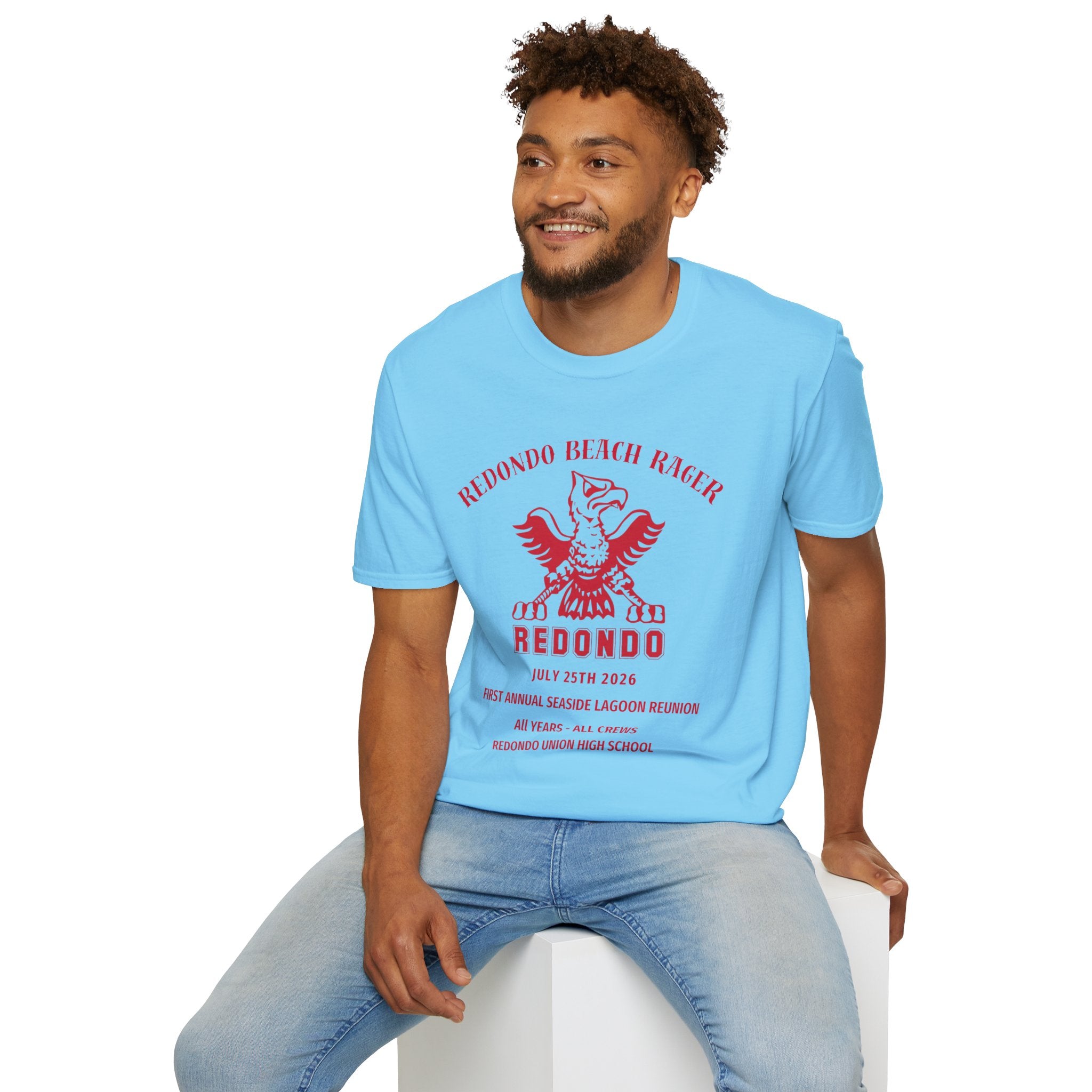 Redondo Beach Rager T-Shirt — Vintage School Spirit Graphic Tee - First Annual All Class Reunion 7-25-26 at Seaside Lagoon Redondo Beach