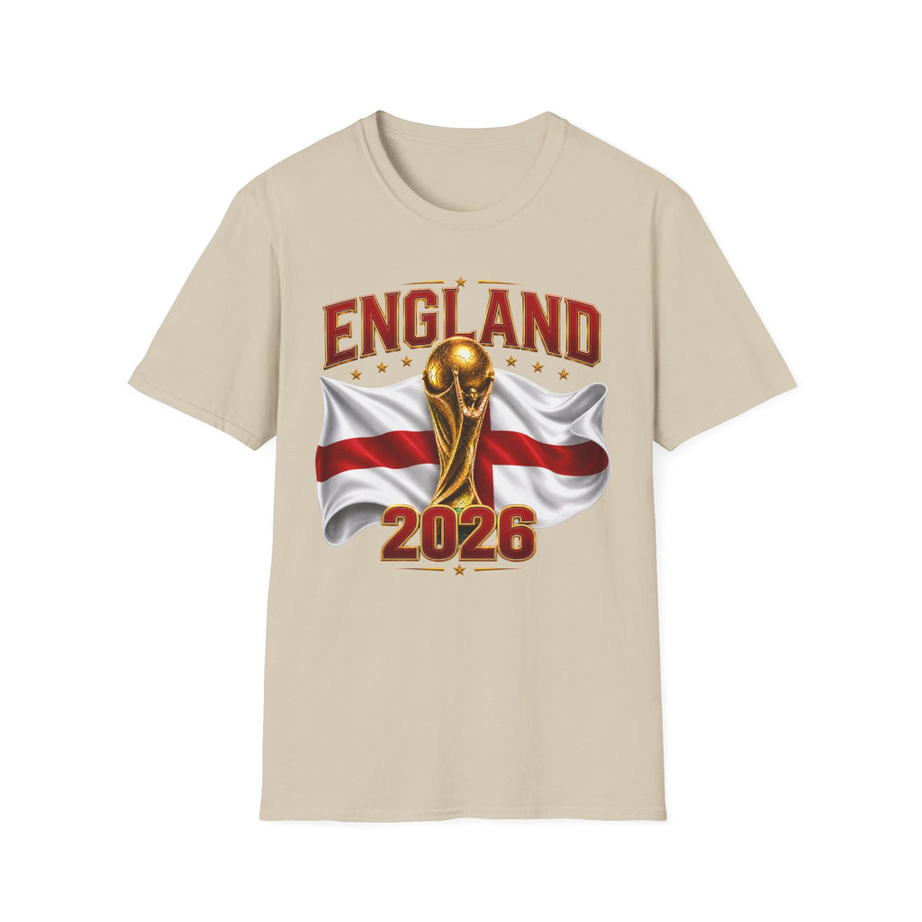 England 2026 World Cup T-Shirt — Gold Trophy & St George’s Flag Soccer Fan Tee