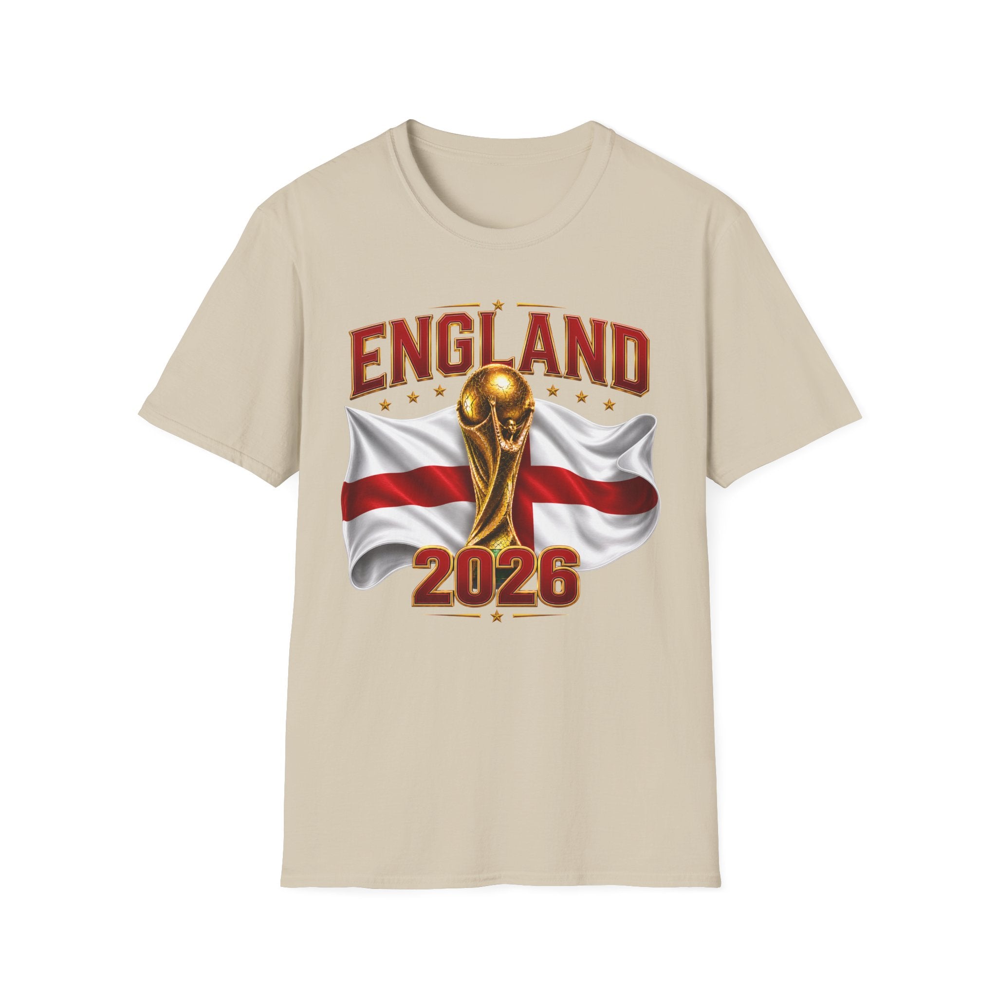 England 2026 World Cup T-Shirt — Gold Trophy & St George’s Flag Soccer Fan Tee