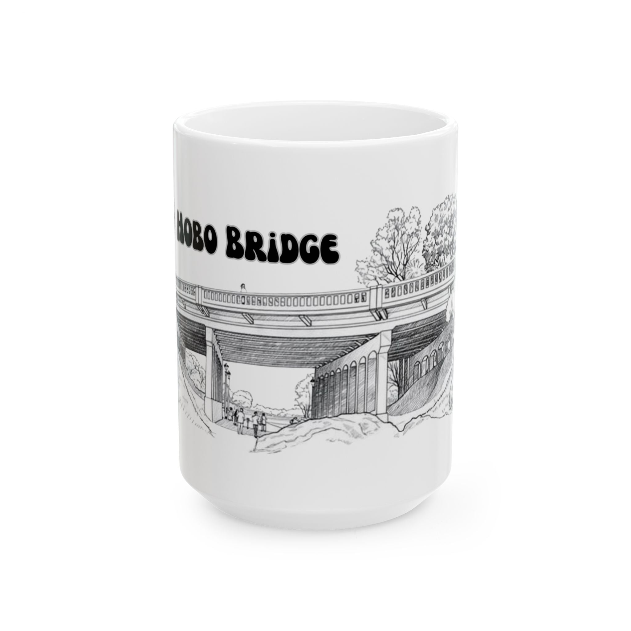 Hobo Bridge Manhattan Beach sketch Mug | Architectural black ink illustration, ceramic coffee cup