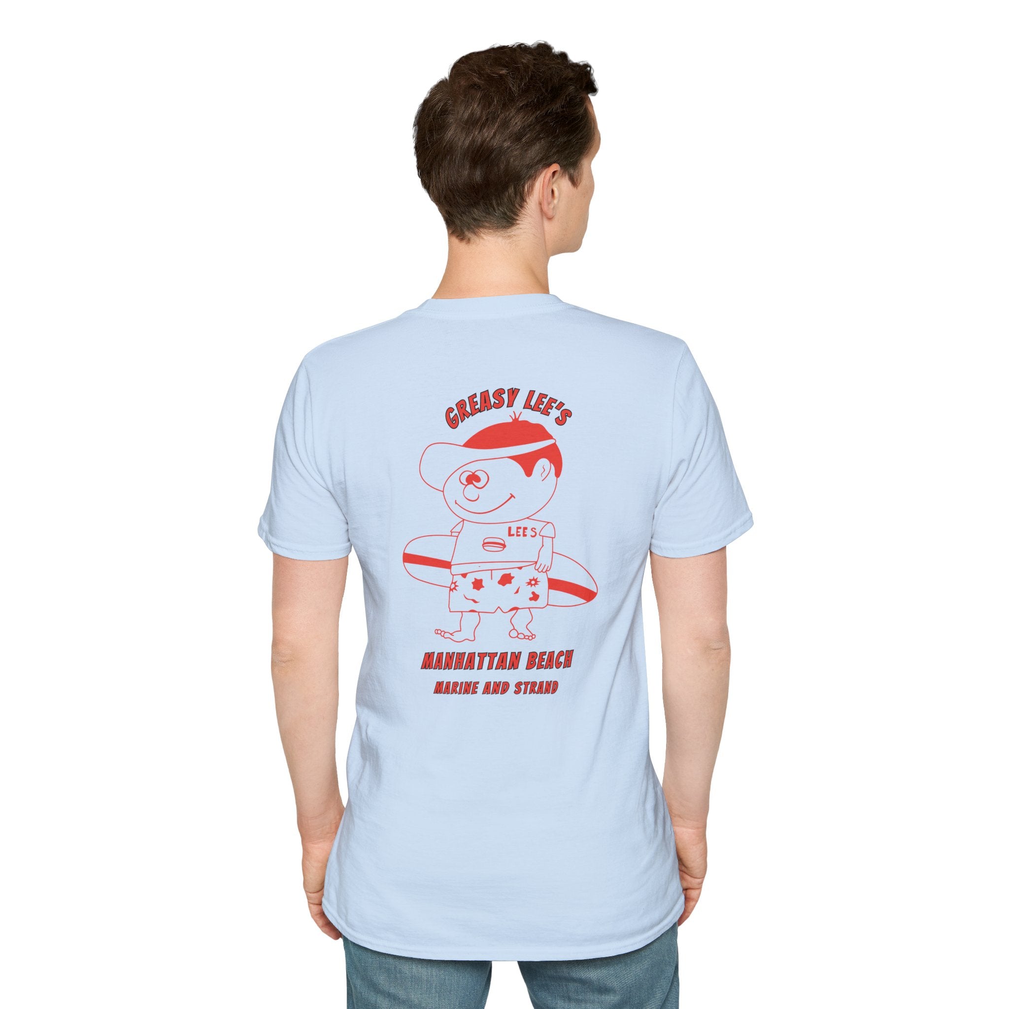 Greasy Lee's Manhattan Beach Old School T-Shirt | Marine and Strand Manhattan Beach Vintage Surf Design