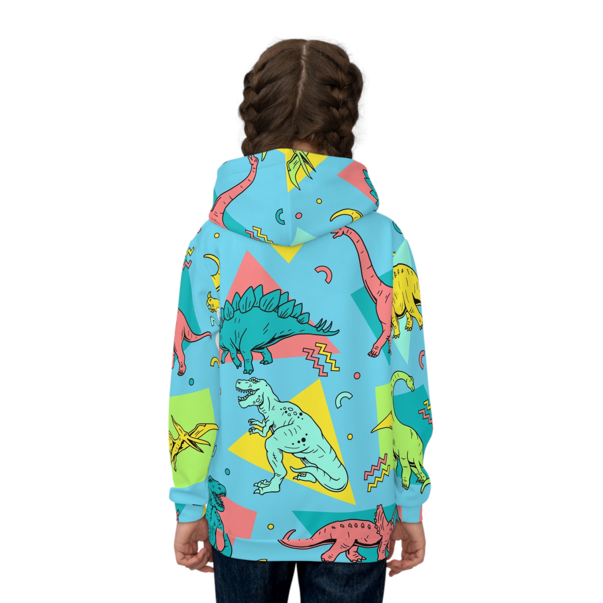 Retro Neon Dinosaurs Children's Hoodie | Allover Print Kids Hoodie