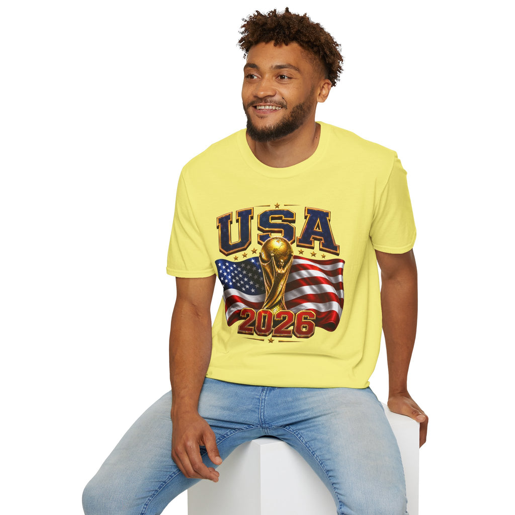 USA World Cup 2026 Soccer T-Shirt – American Flag & Trophy Design
