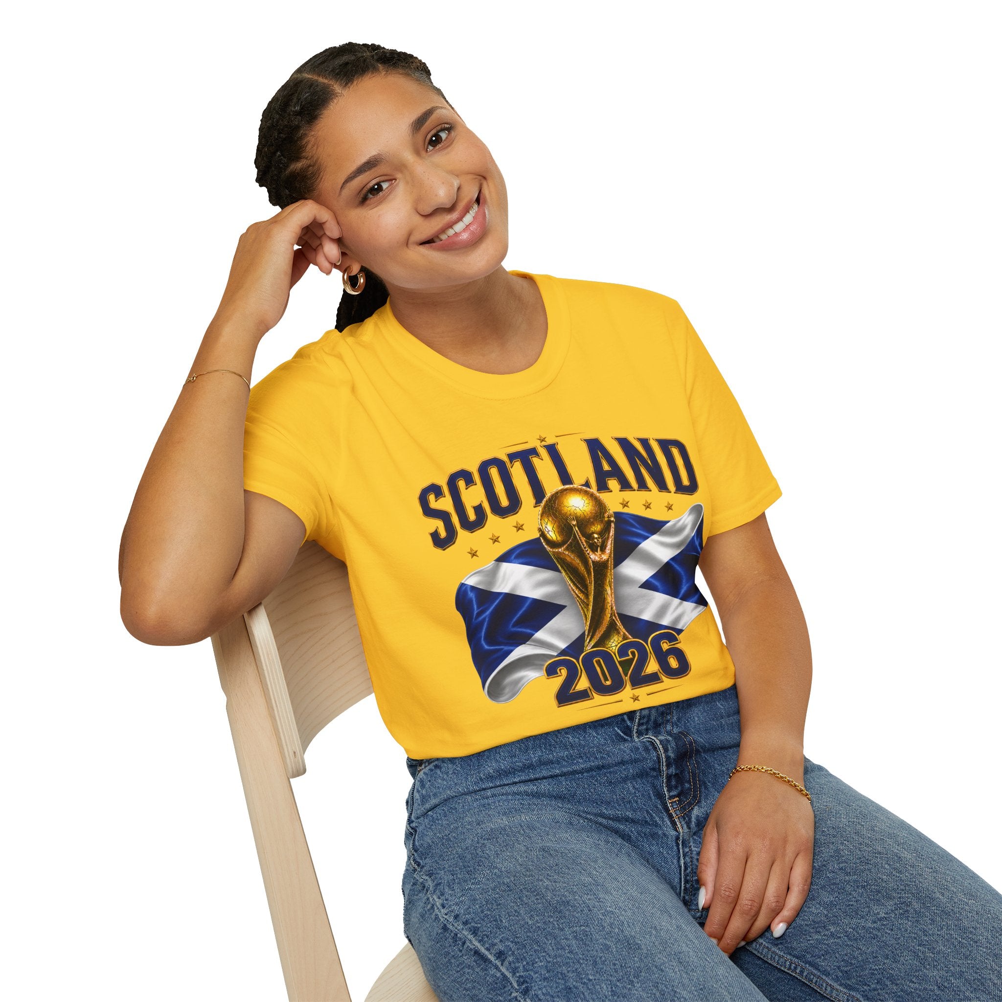 Scotland 2026 World Cup Soccer T-Shirt — Scottish Flag & Trophy Football Tee