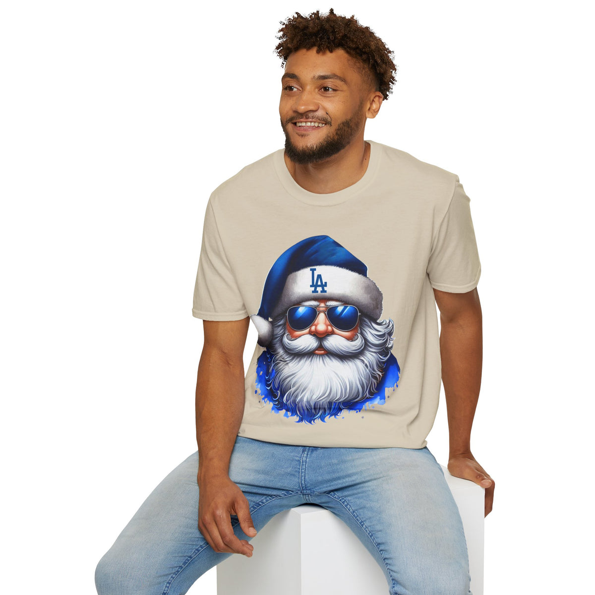 LA Dodgers Blue Santa T-Shirt — Cool Sunglasses Holiday Tee