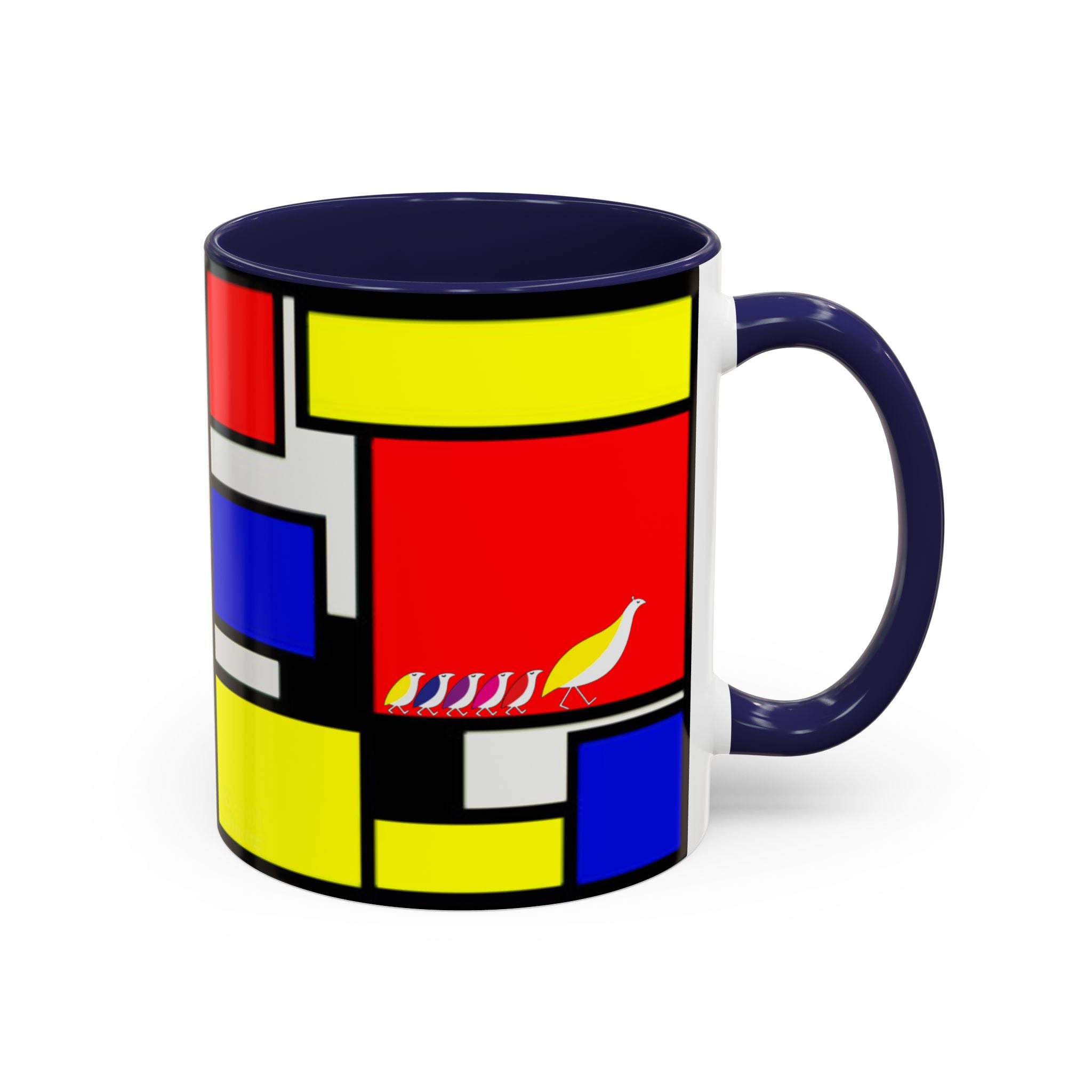 IKIYK School Bus Mondrian Style Geometric Pattern Mug | Accent Coffee Mug 11oz 15oz 1970s