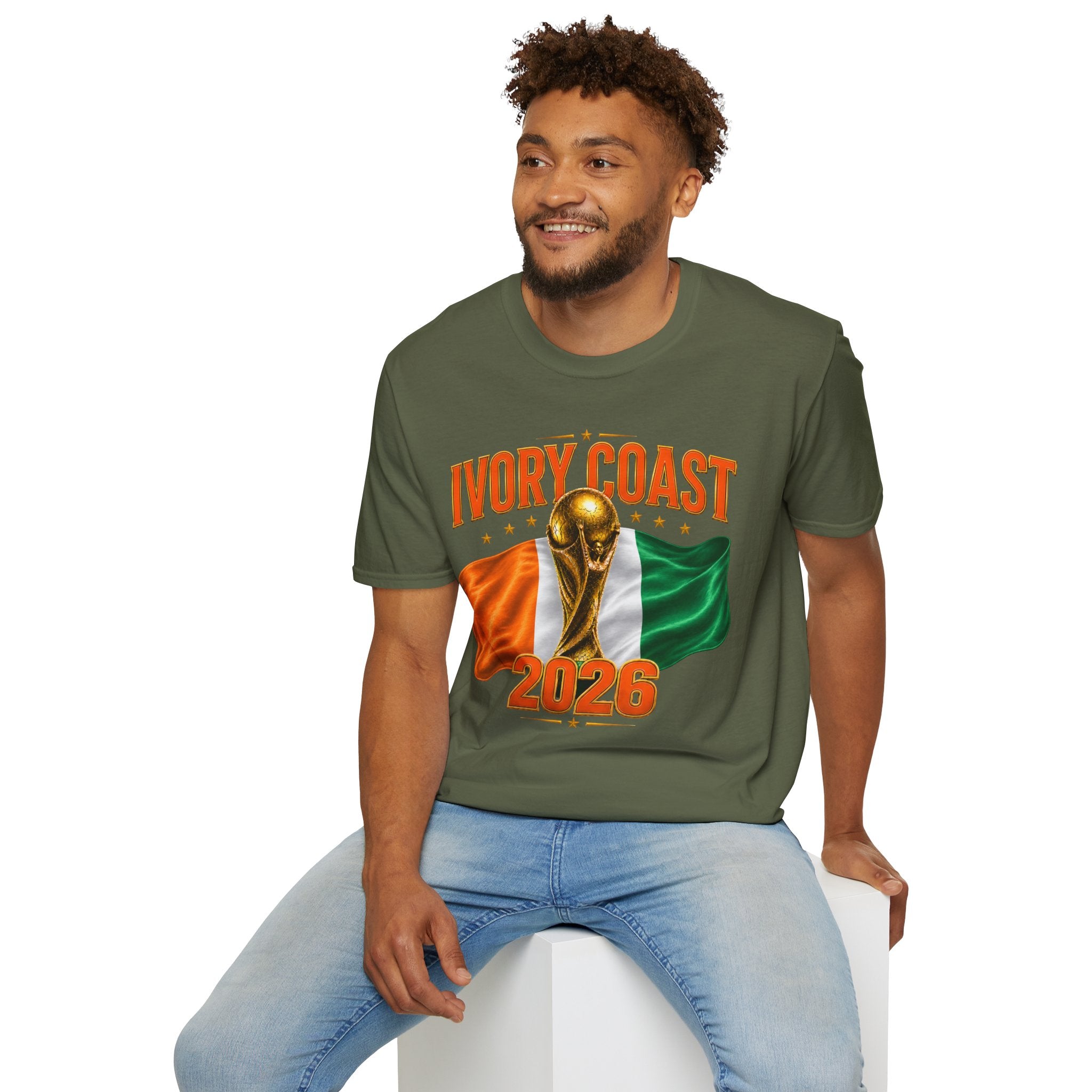 Ivory Coast 2026 World Cup T‑Shirt — FIFA Trophy & Flag Soccer Fan Tee