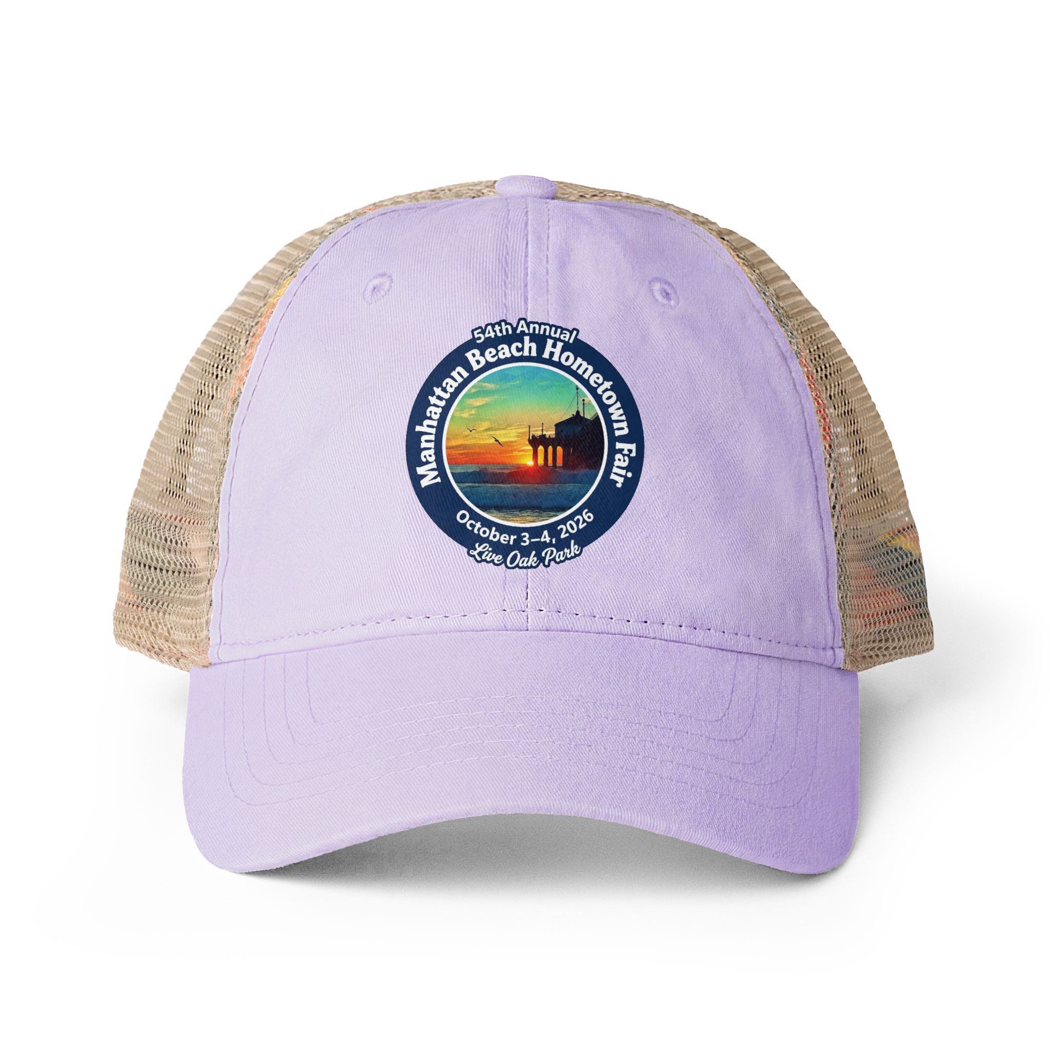 Women's Washed Mesh-Back Cap - Manhattan Beach Hometown Fair 2026 Design