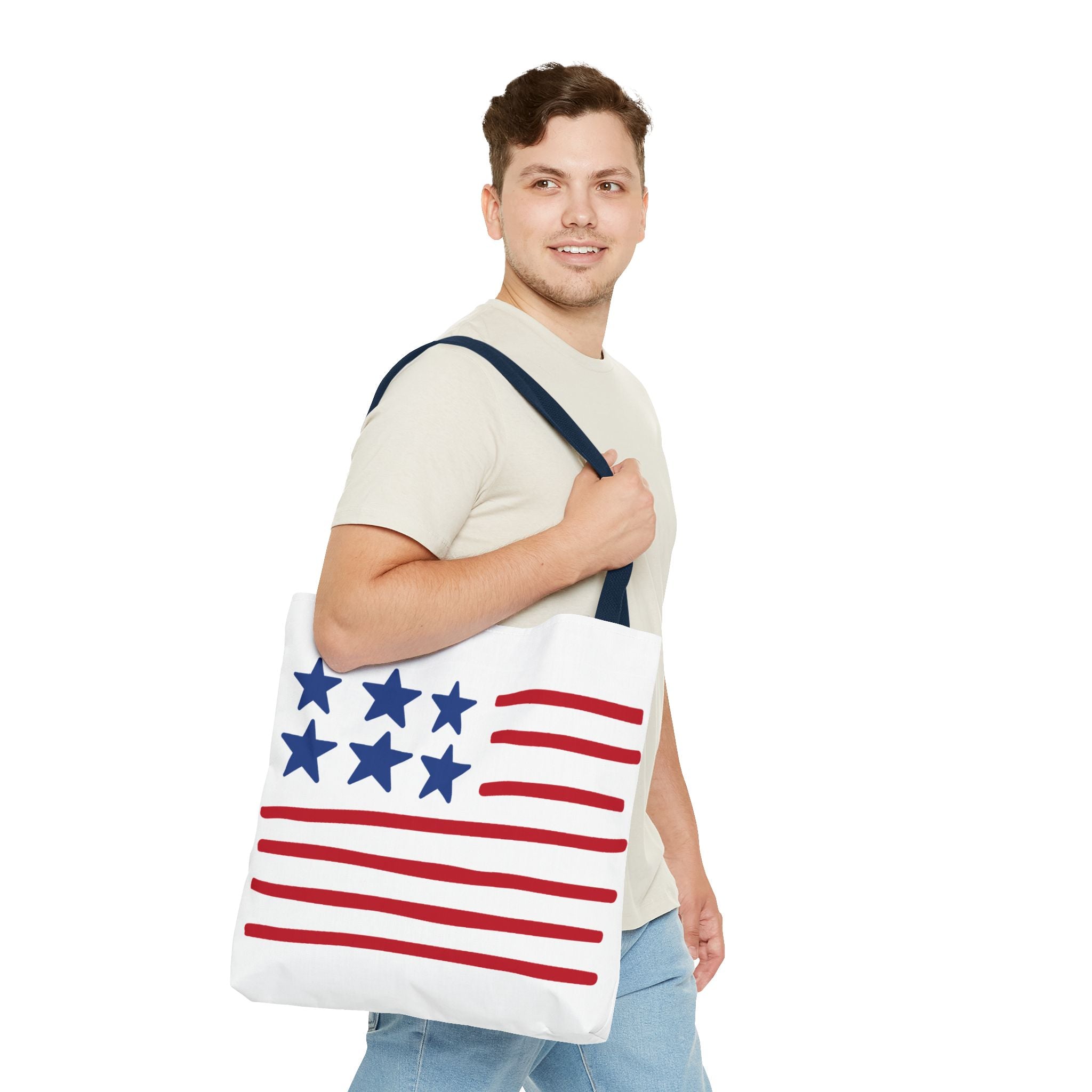 American Flag Stars & Stripes Tote Bag — Patriotic Canvas Beach Grocery Bag