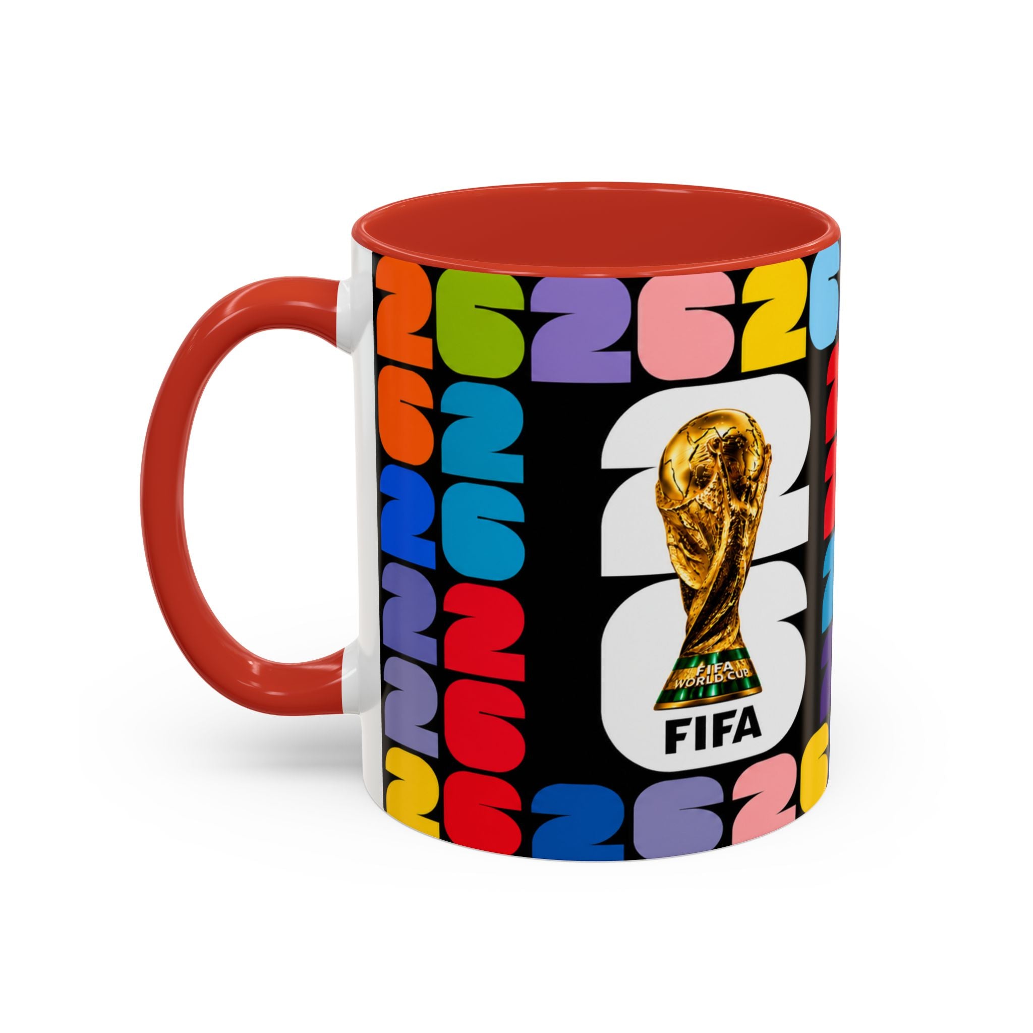 2026 World Cup Accent Coffee Mug – Colorful FIFA Trophy Design (11/15oz)