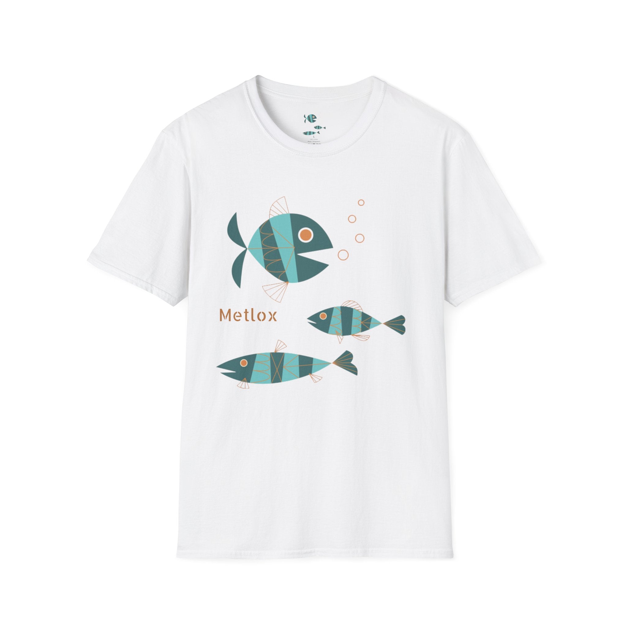 Metlox Pottery Fish Trio T-Shirt | Minimal Ocean Illustration