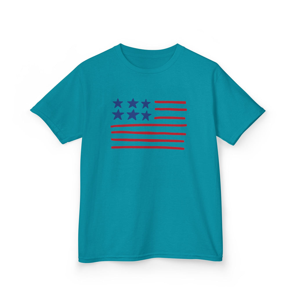Stars and Stripes  Kids American Flag T-Shirt — Red & Blue Stars Stripe Patriotic Tee