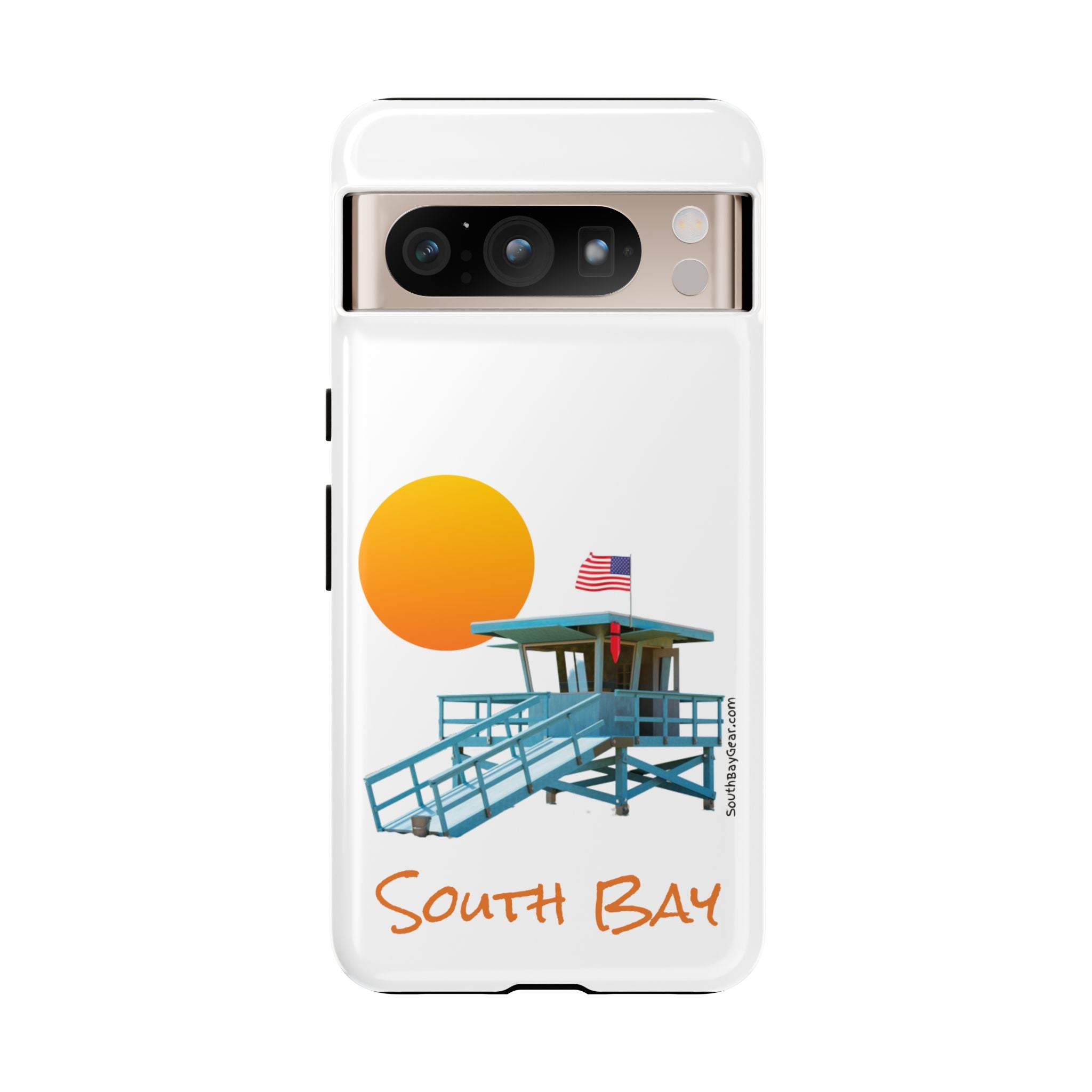 South Bay Lifeguard Stand with American Flag Tough Phone Cases