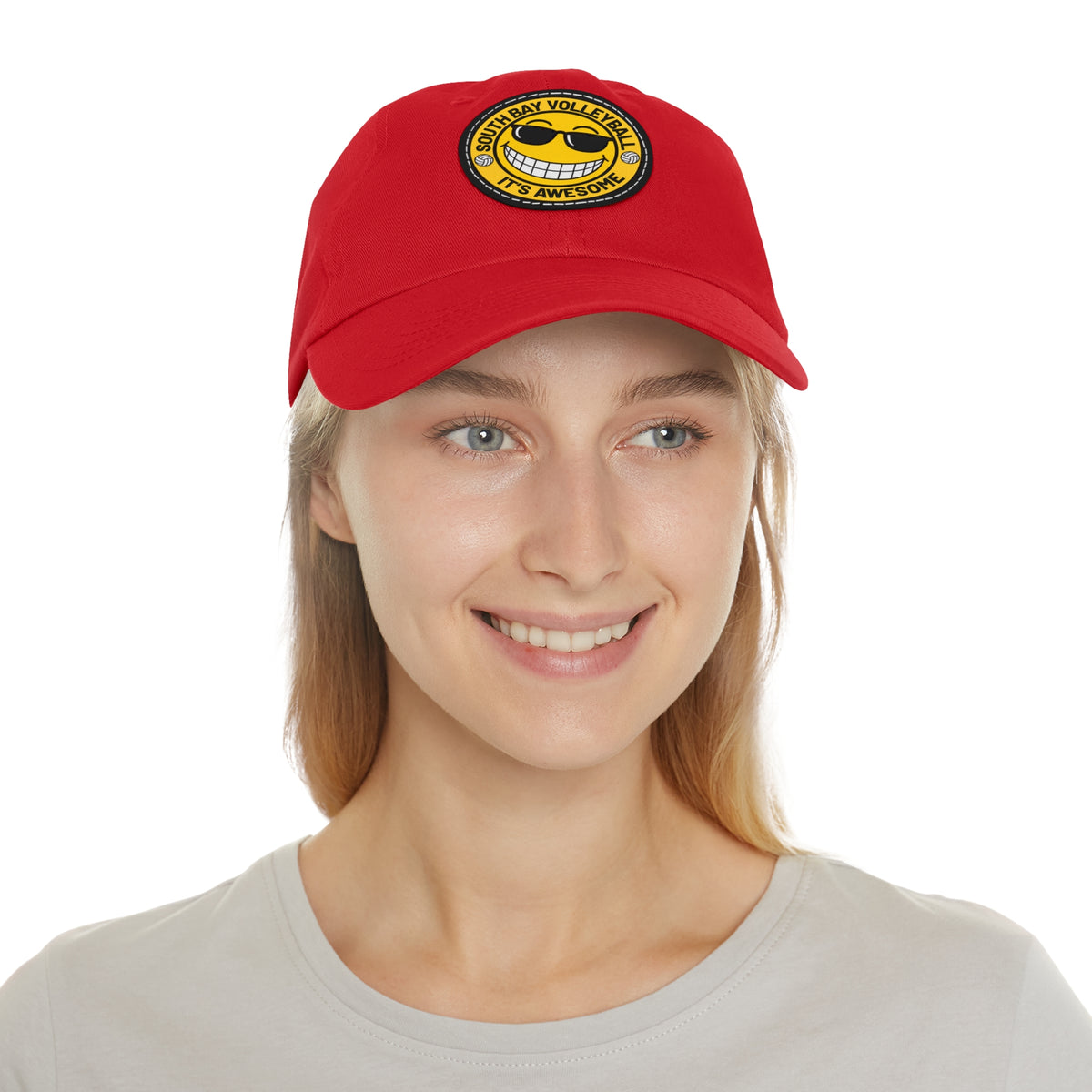 Volleyball Smiley Mom and Dad Hat — "South Bay Volleyball: It’s Awesome" Leather Patch