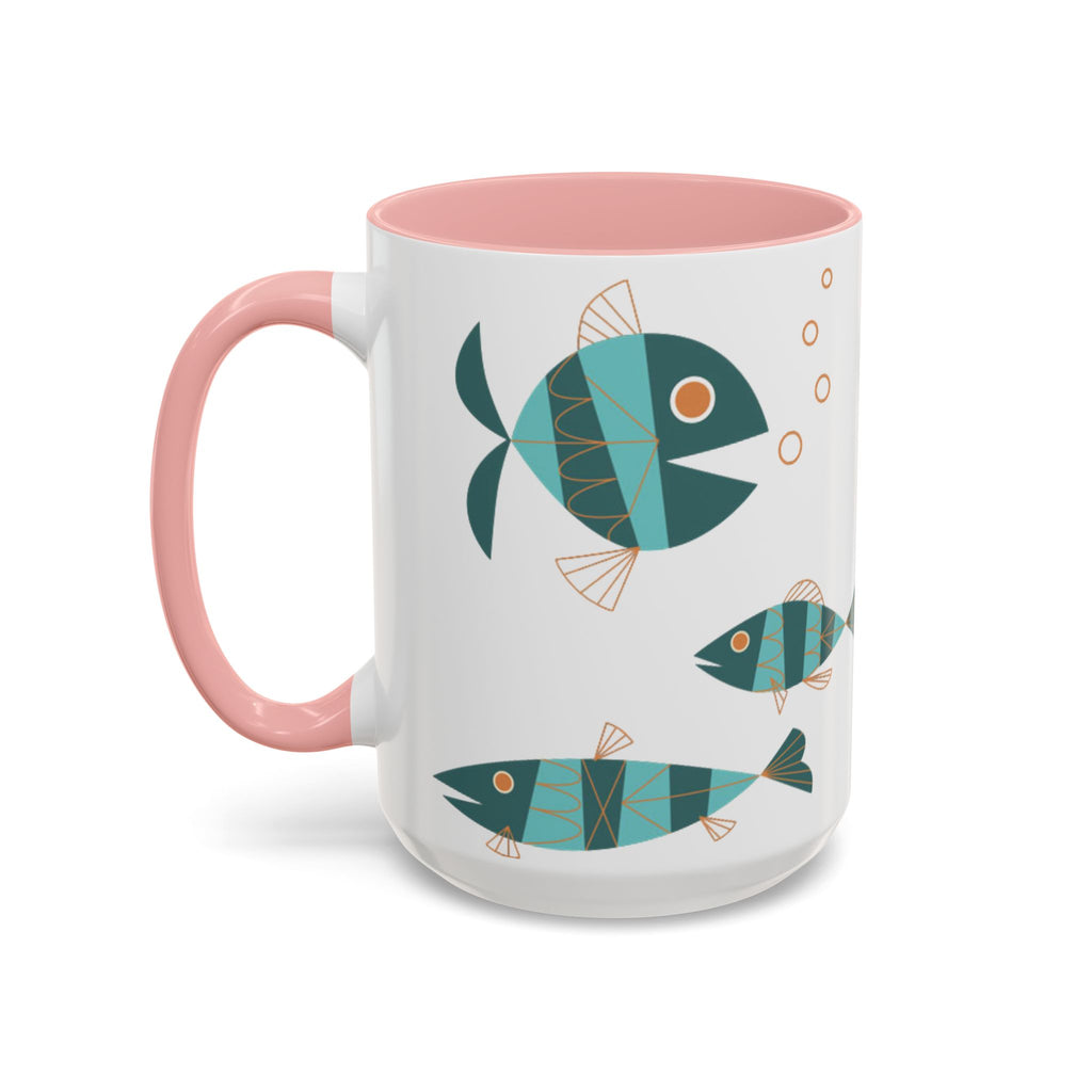 Metlox Pottery Teal Geometric Fish Mug | Accent Coffee Mug