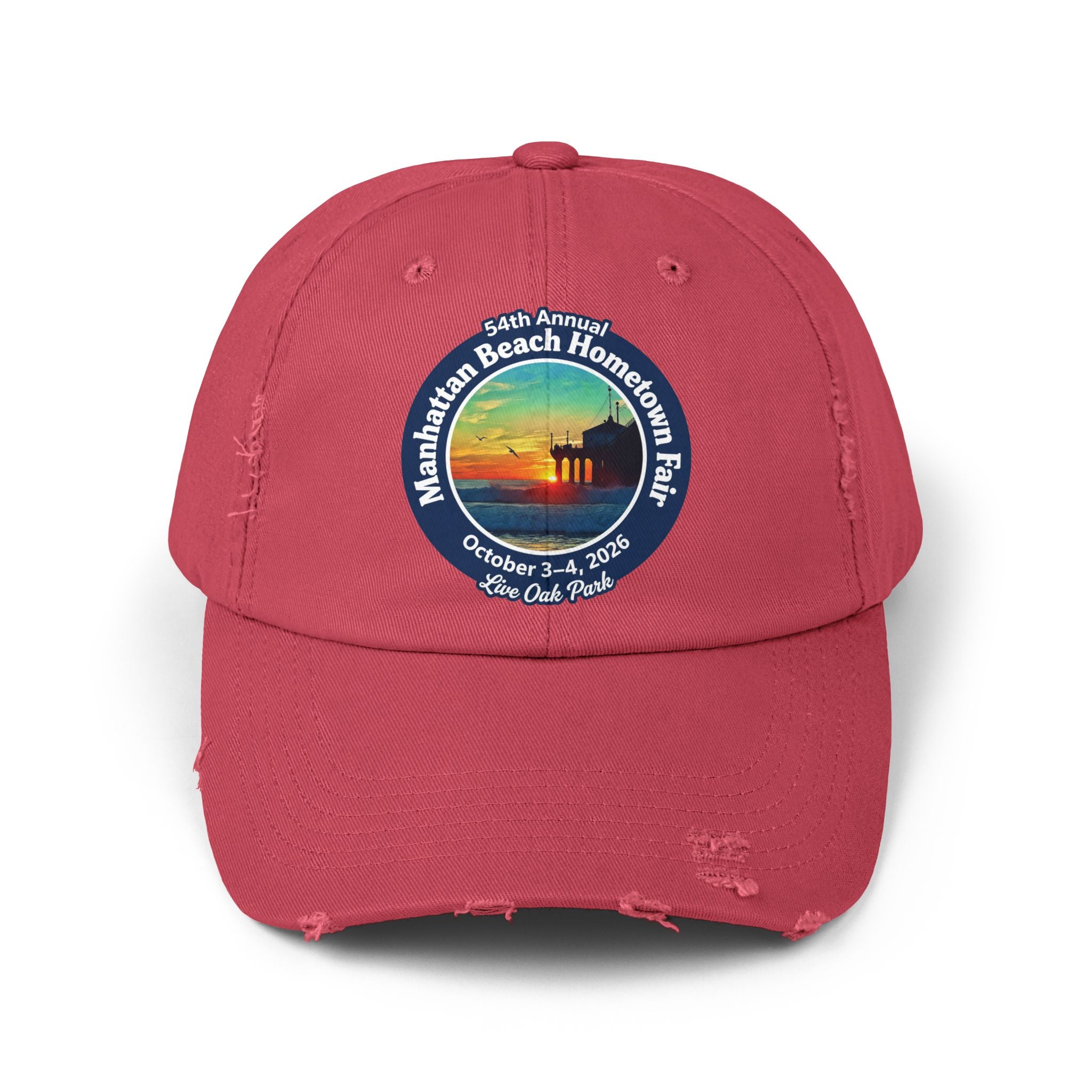 Distressed Baseball Cap - Manhattan Beach Hometown Fair 2026 Sunset Logo
