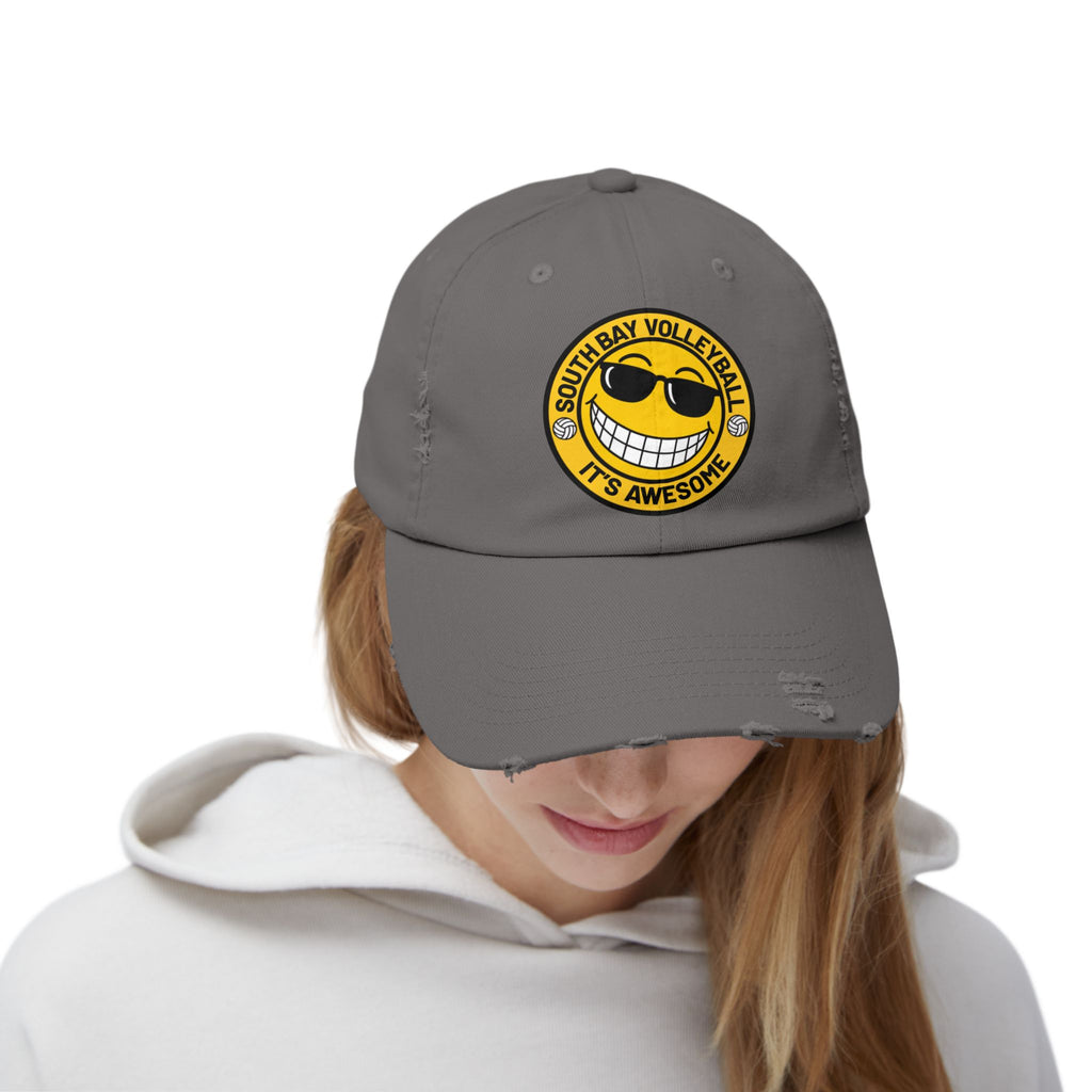 Distressed Volleyball Cap - "South Bay Volleyball It's Awesome" Smiley Logo