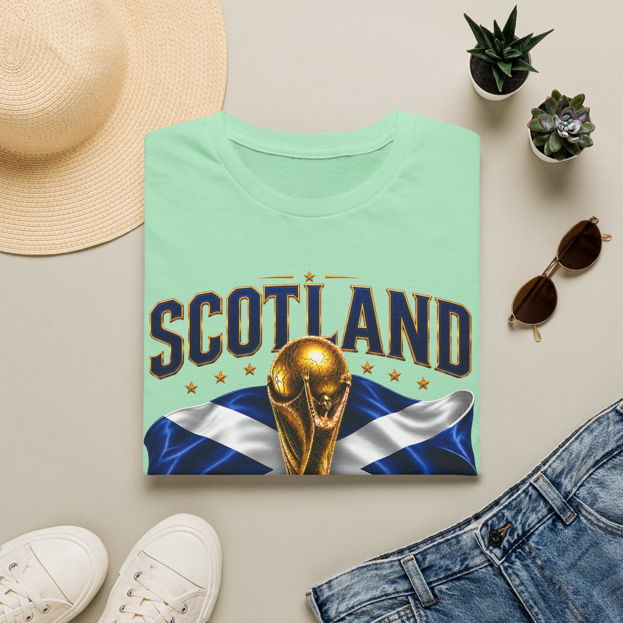 Scotland 2026 World Cup Soccer T-Shirt — Scottish Flag & Trophy Football Tee