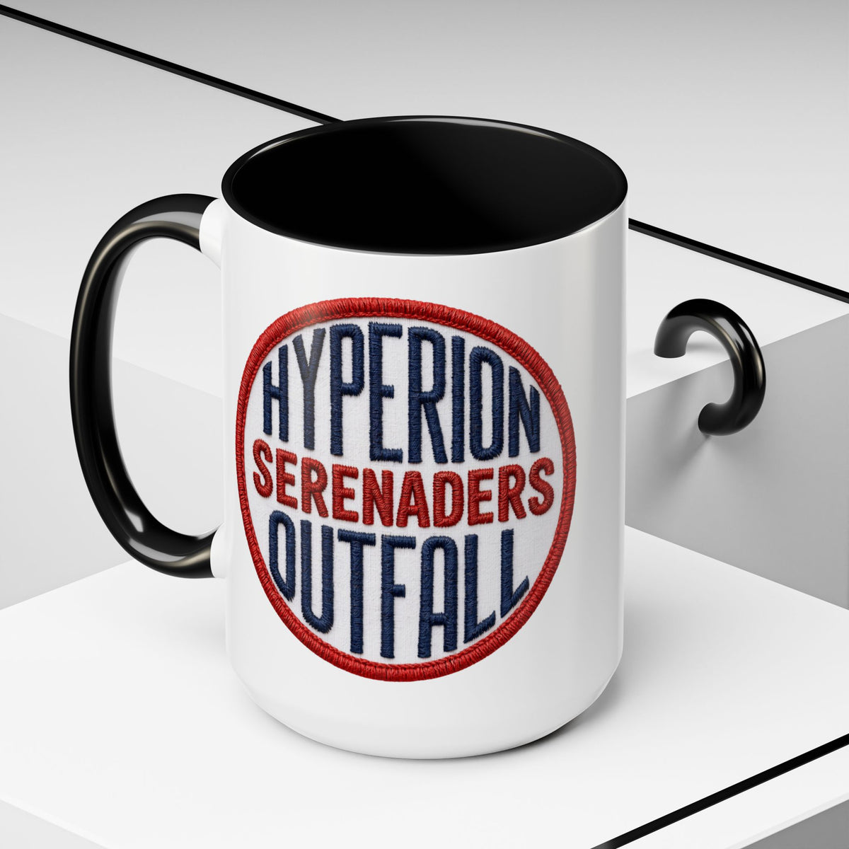 Accent Coffee Mug — "Hyperion Serenaders Outfall" Retro Patch Ceramic Mug (11/15oz)