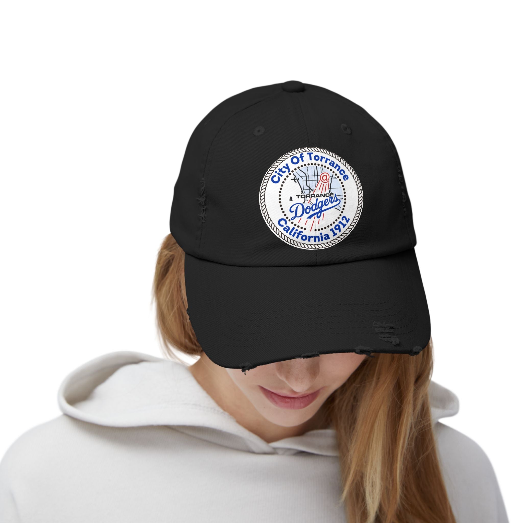 Distressed Baseball Cap with Torrance Dodgers Patch