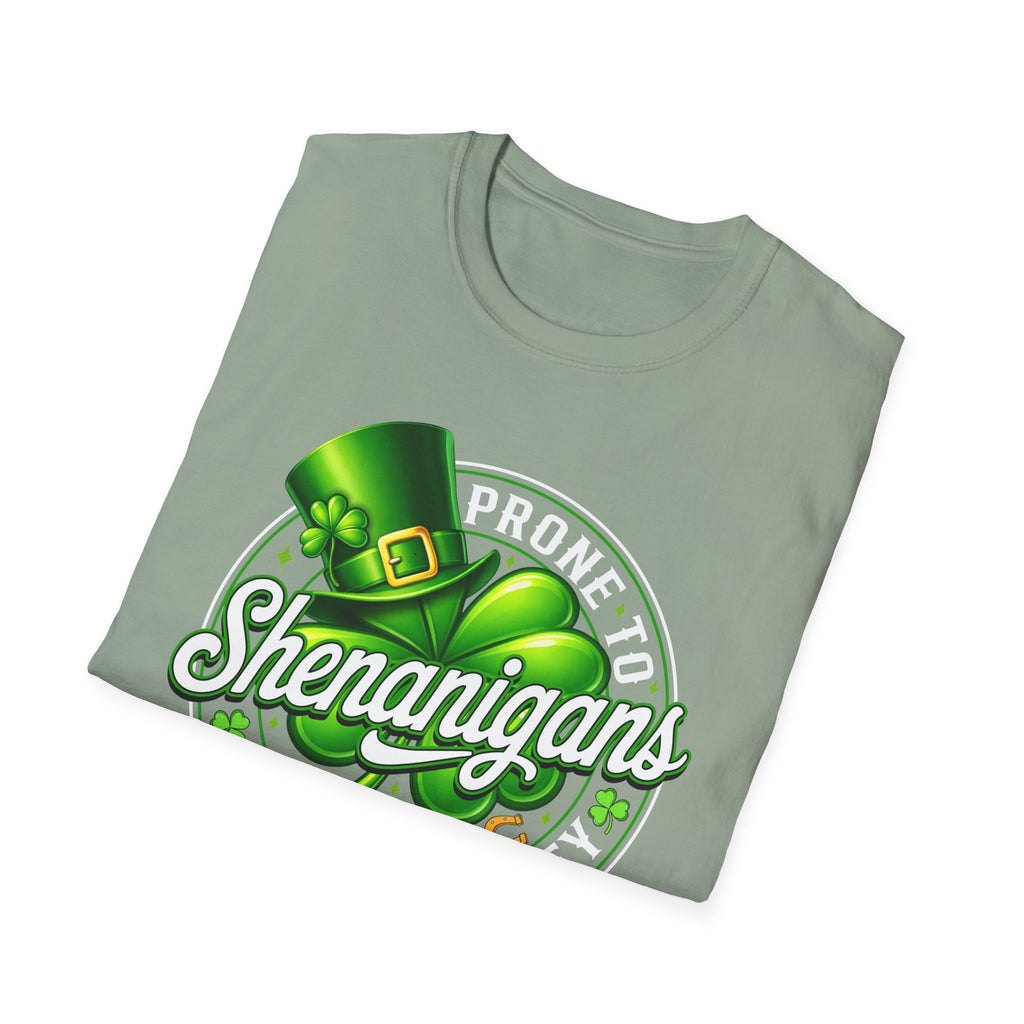 Prone to Shenanigans and Malarkey T-Shirt | St. Patrick's Day Leprechaun Hat Shamrock
