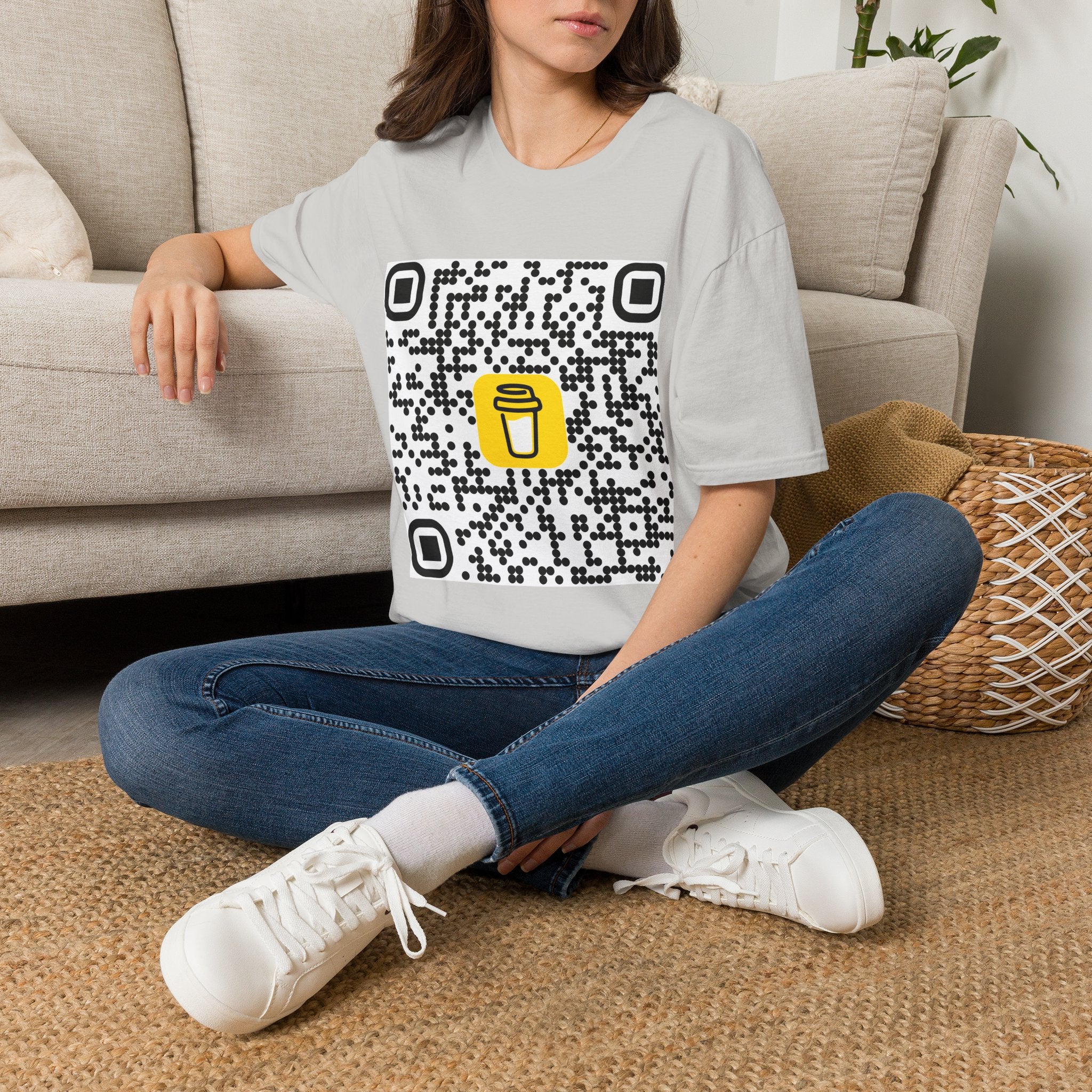 QR Code Coffee Cup T‑Shirt — Scan-to-Order Cafe Tee