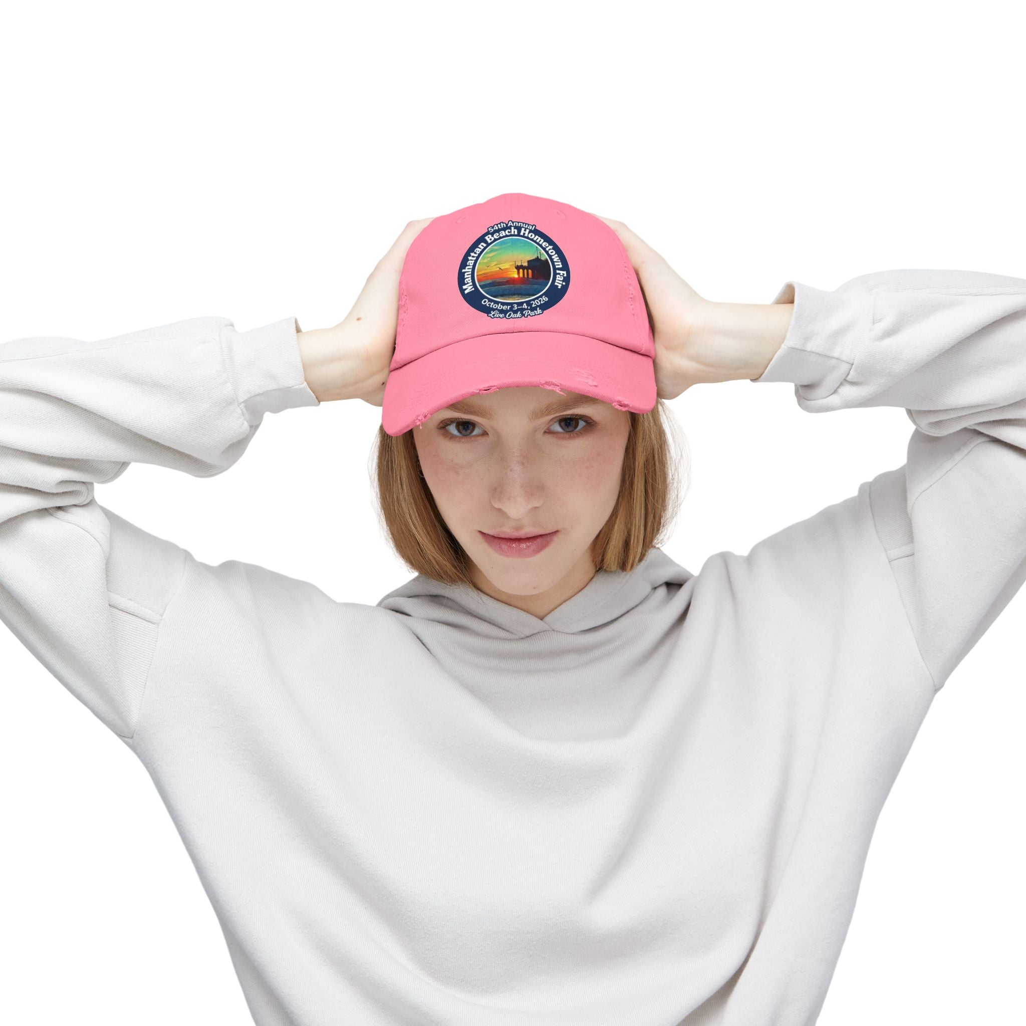 Distressed Baseball Cap - Manhattan Beach Hometown Fair 2026 Sunset Logo