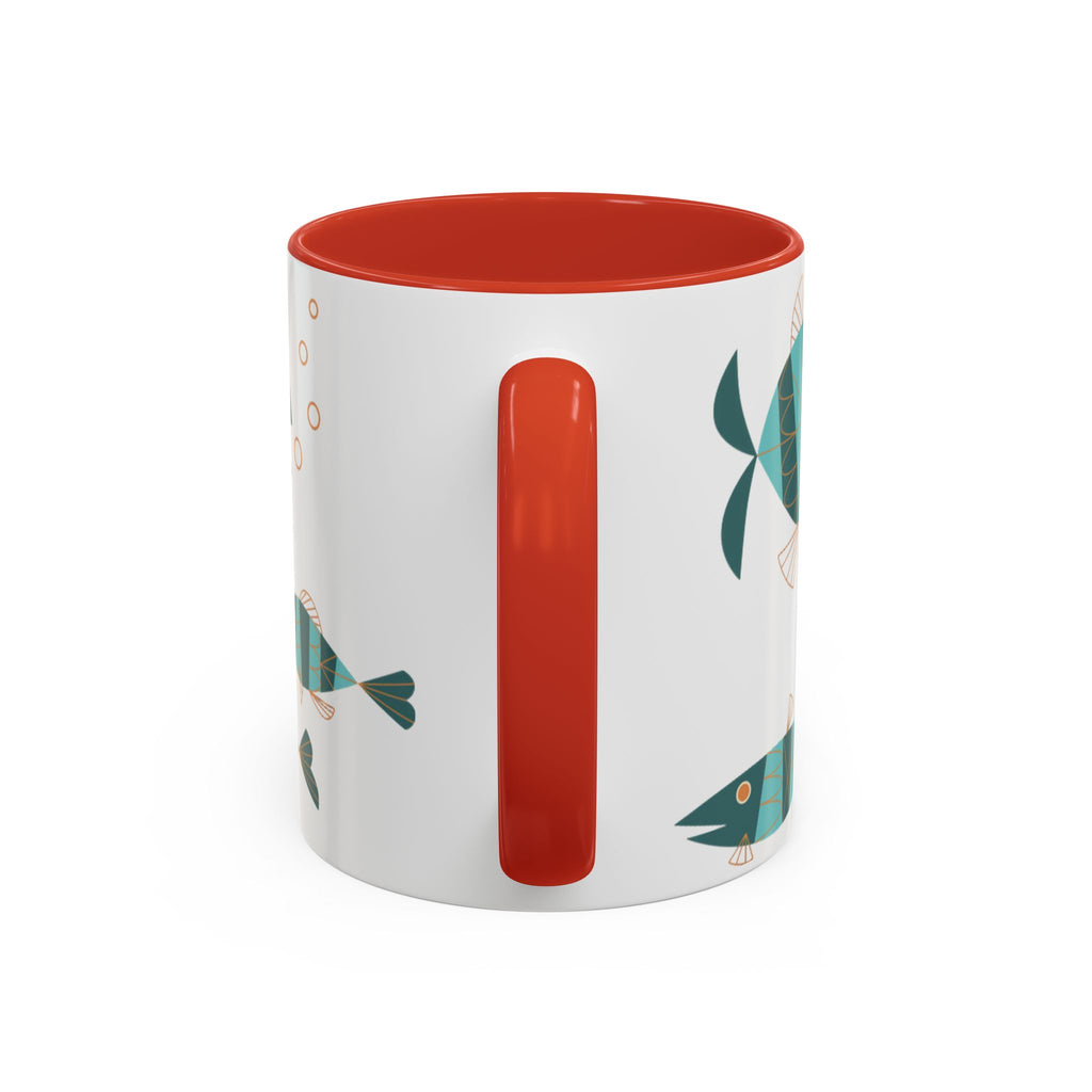 Metlox Pottery Teal Geometric Fish Mug | Accent Coffee Mug