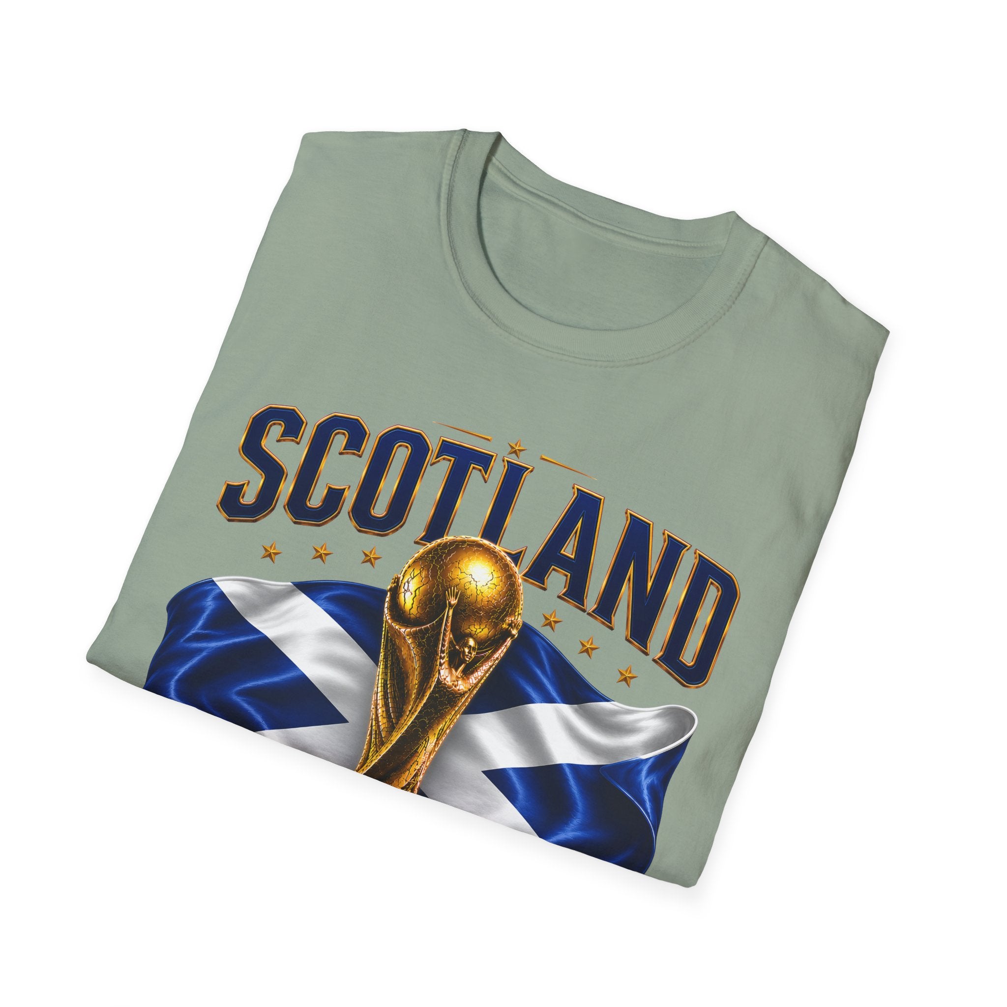 Scotland 2026 World Cup Soccer T-Shirt — Scottish Flag & Trophy Football Tee