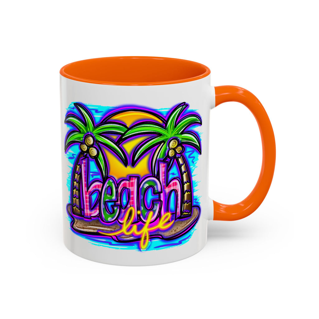 Beach Life Coffee Mug — Tropical Palm Sunset Accent Mug (11/15oz)