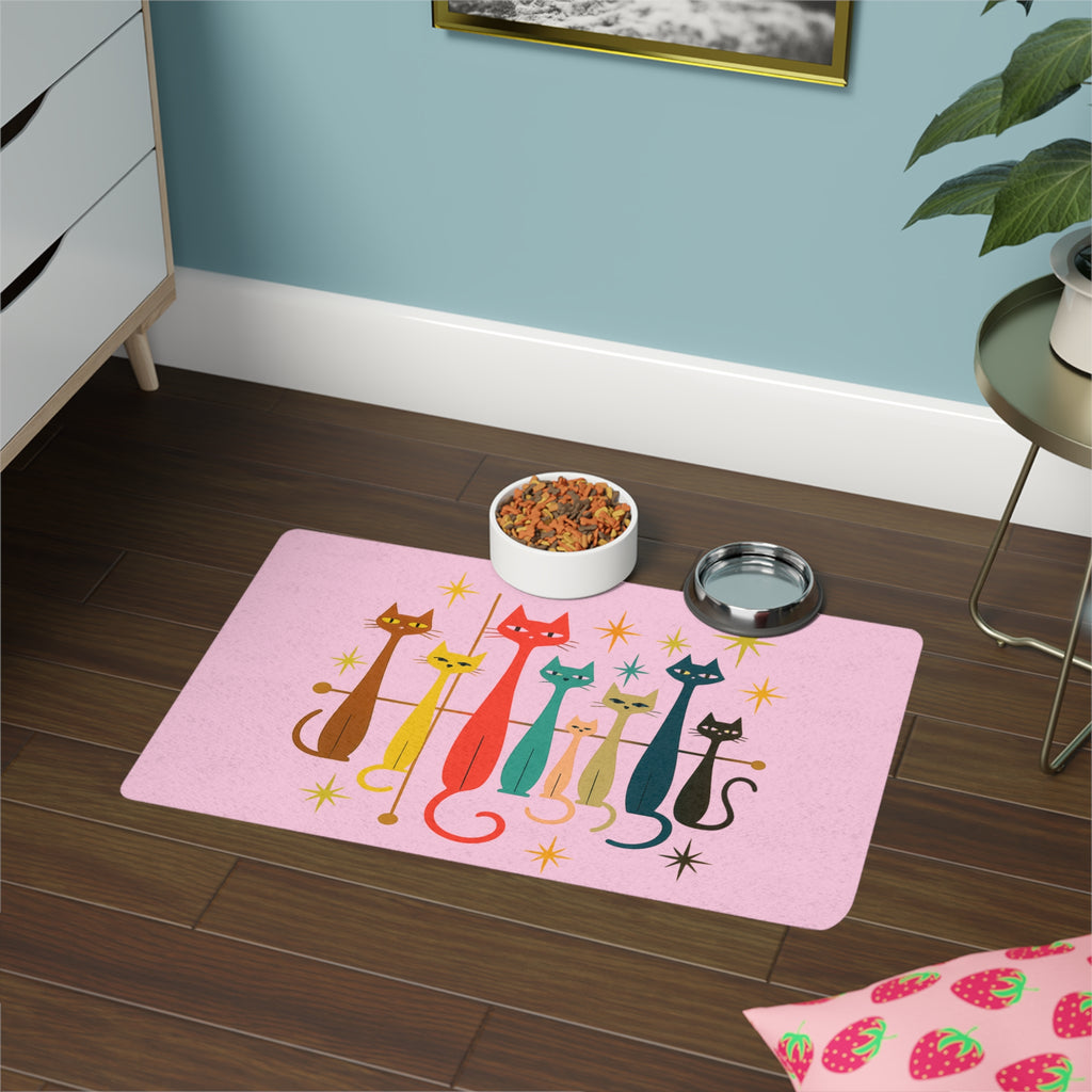 Retro Mid Century Cats Pet Food Mat | 12x18 Cat Feeding Placemat